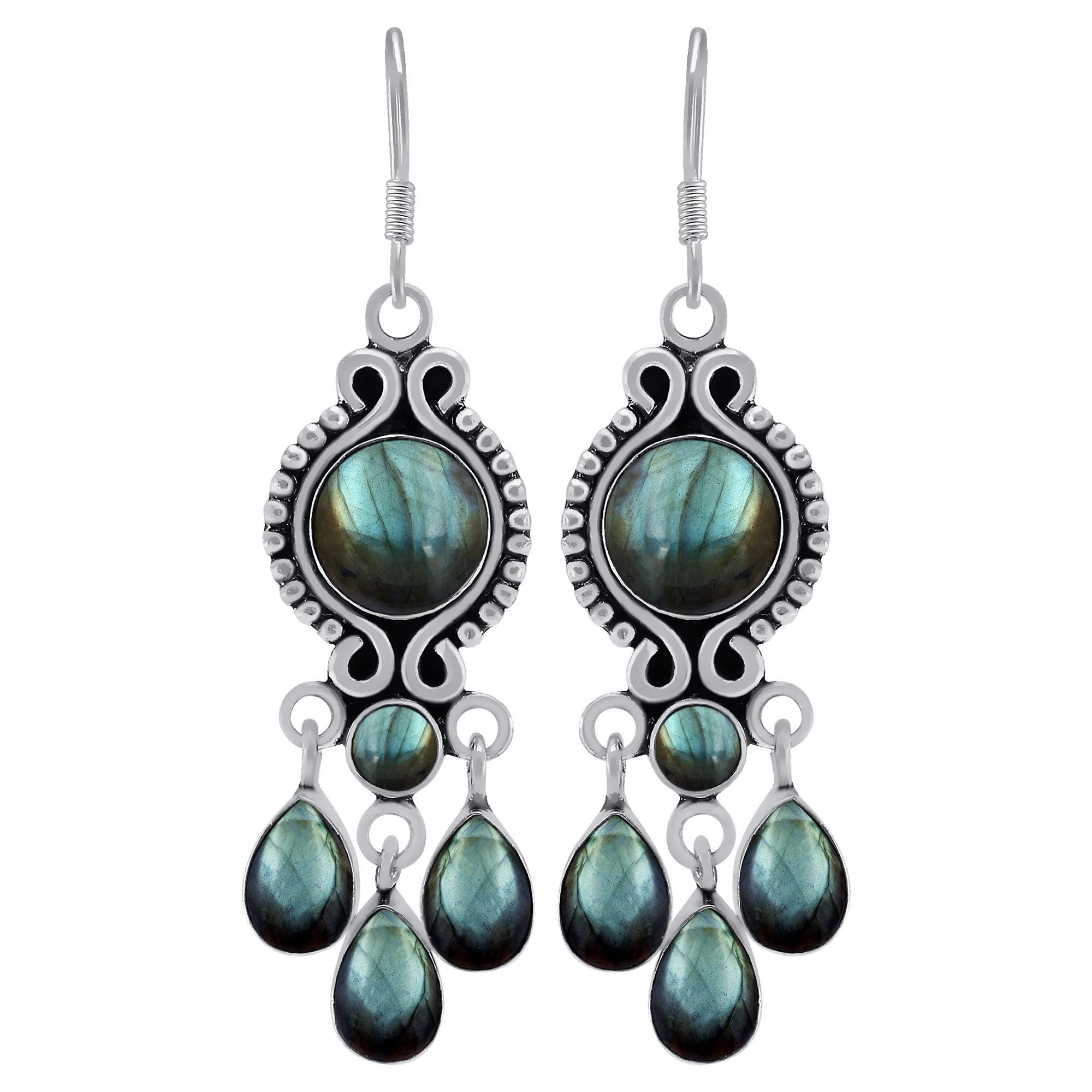 13.65ct Natural Round Gemstone Earrings for Women - Handmade Boho Dangle Jewelry for Gifts | Wedding & Party Wear