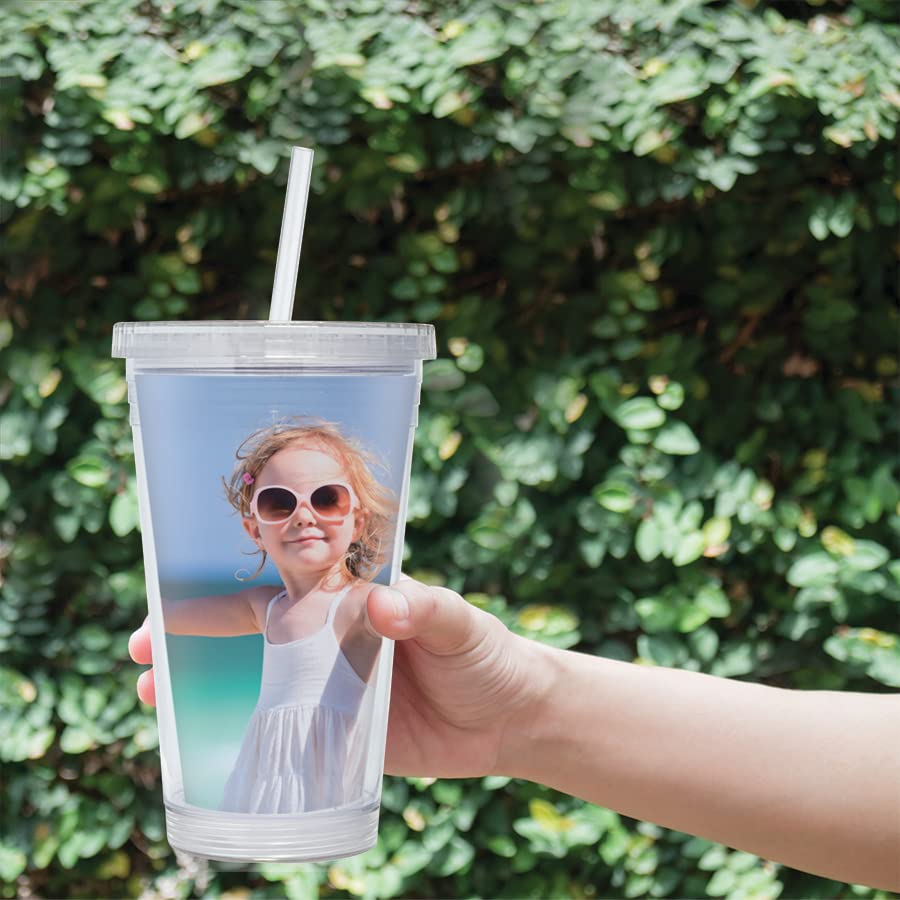 Thermo-Temp 16 oz Insulated Acrylic Tumbler with Lid and Straw - 24 Pack, Custom Photo Printing, BPA-Free - Perfect for Parties, Promotions, and Personalized Gifts
