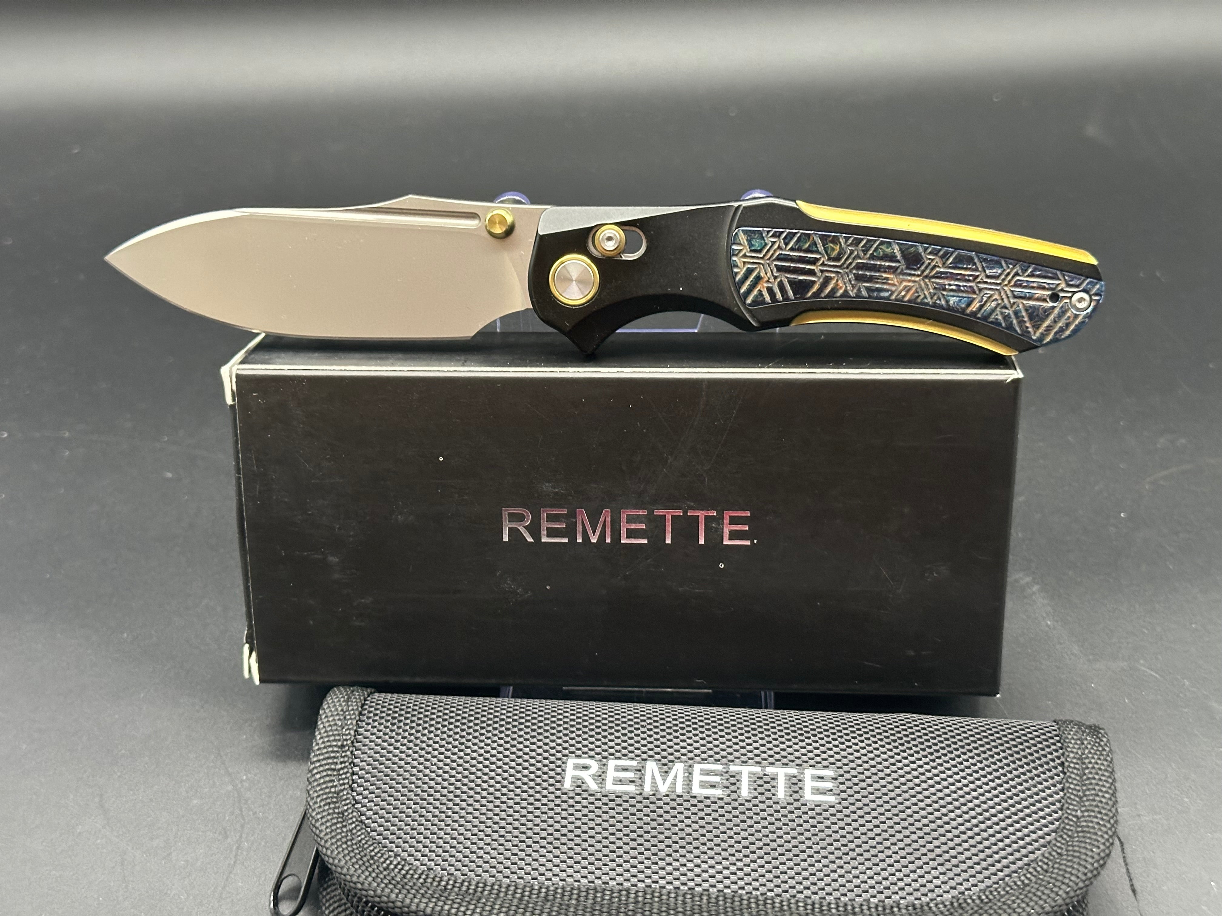 REMETTE Premium Pocket Knife - M390 Pearlescent Blade & Flame Blue Titanium Handle | EDC, Camping, Hiking & Outdoor Survival Gear