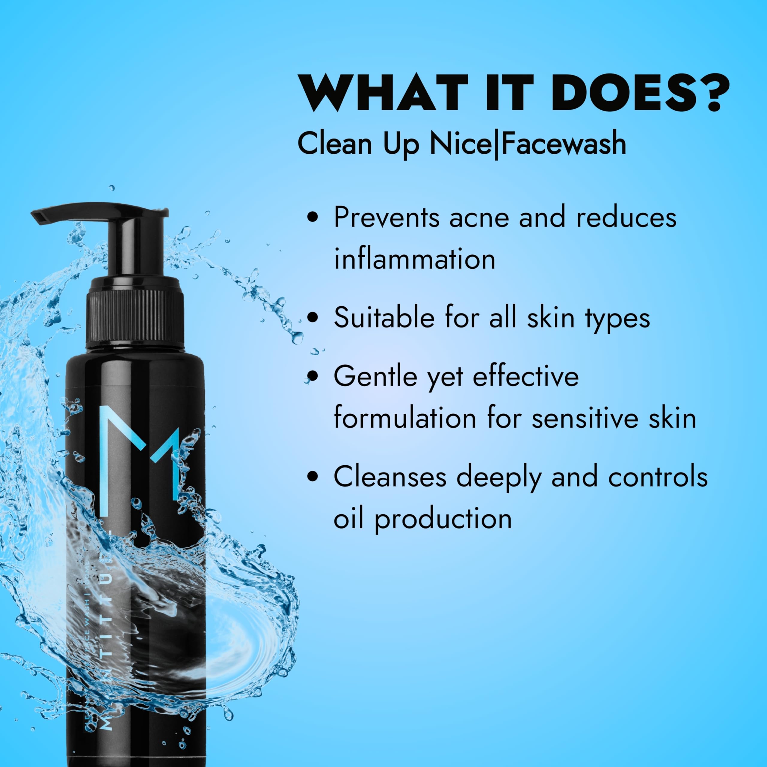 Mantittude Deep Cleansing Face Wash for Men with Activated Bamboo Charcoal, Wild Yam & Citrus Extracts - 100ml Oil-Free Men's Facial Cleanser for Acne & Blackheads - Perfect for Daily Skincare Routine & Travel