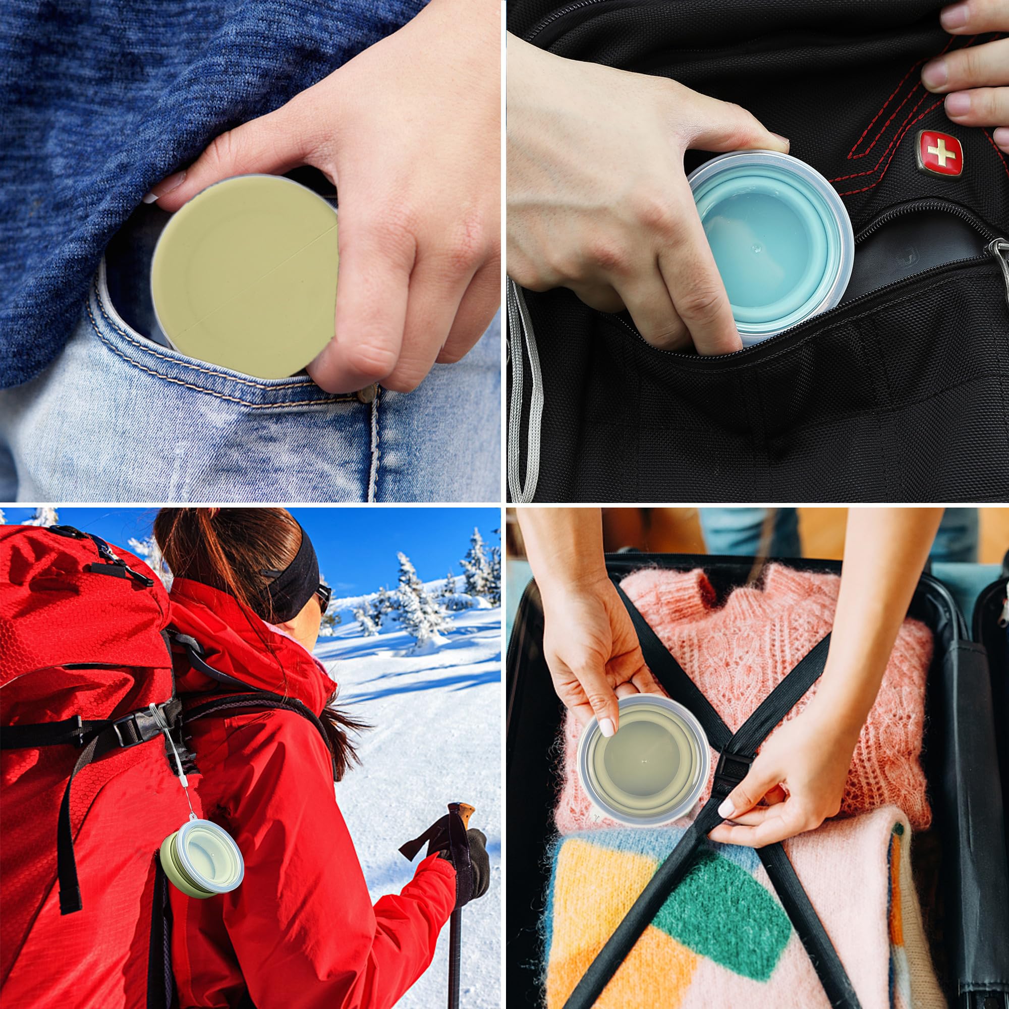 Collapsible Travel Cup 10.5oz - Foldable Silicone Cup with Lid for Camping, Hiking, Backpacking & Outdoor Adventures - Portable Leakproof Mug for Coffee, Tea & Drinks - Perfect for Travel, Picnics & Road Trips (Pink & Gray)