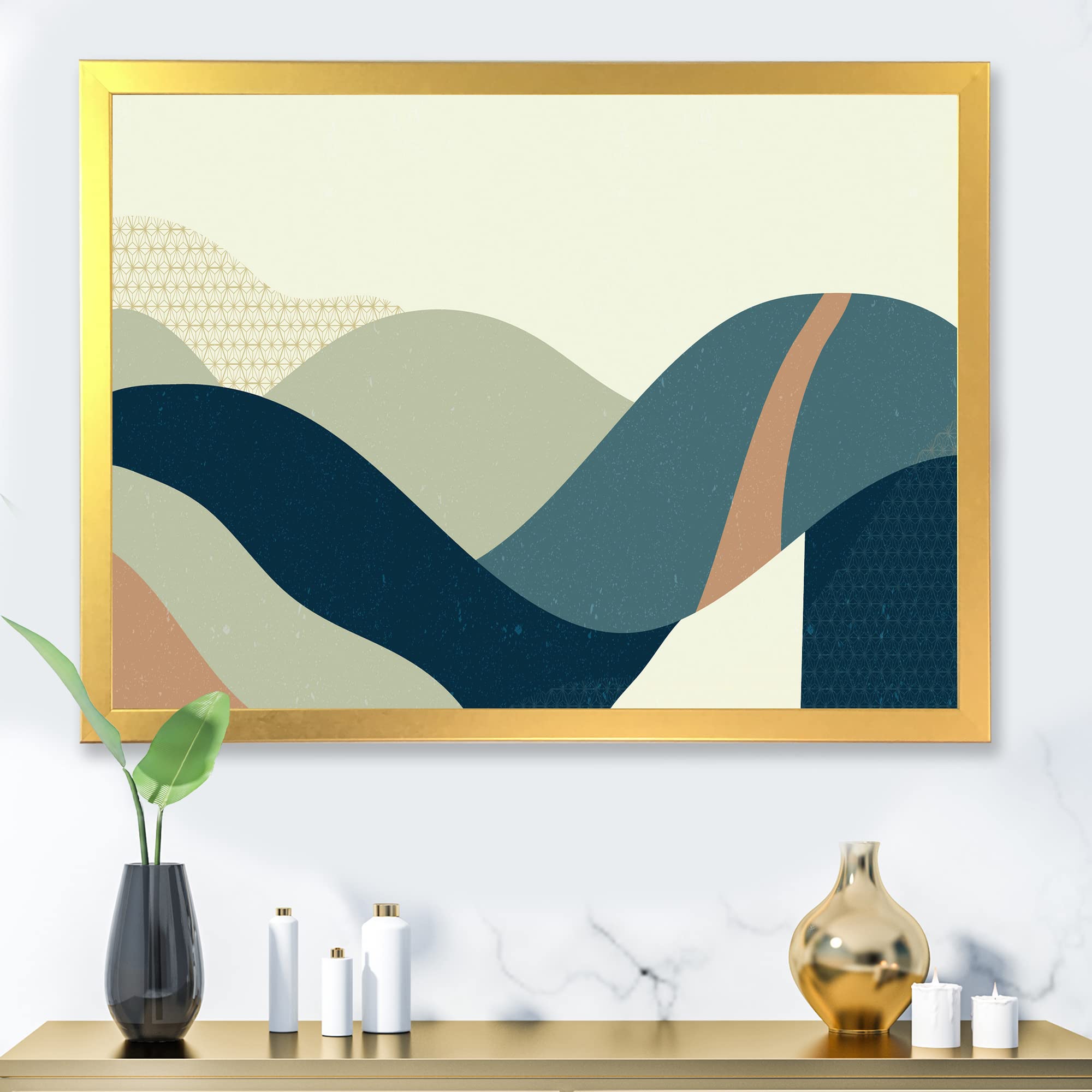 Abstract Geometric Landscape With Hills - Modern Framed Wall Art for Living Room, Bedroom & Office Decor | Contemporary Canvas Painting for Home & Office