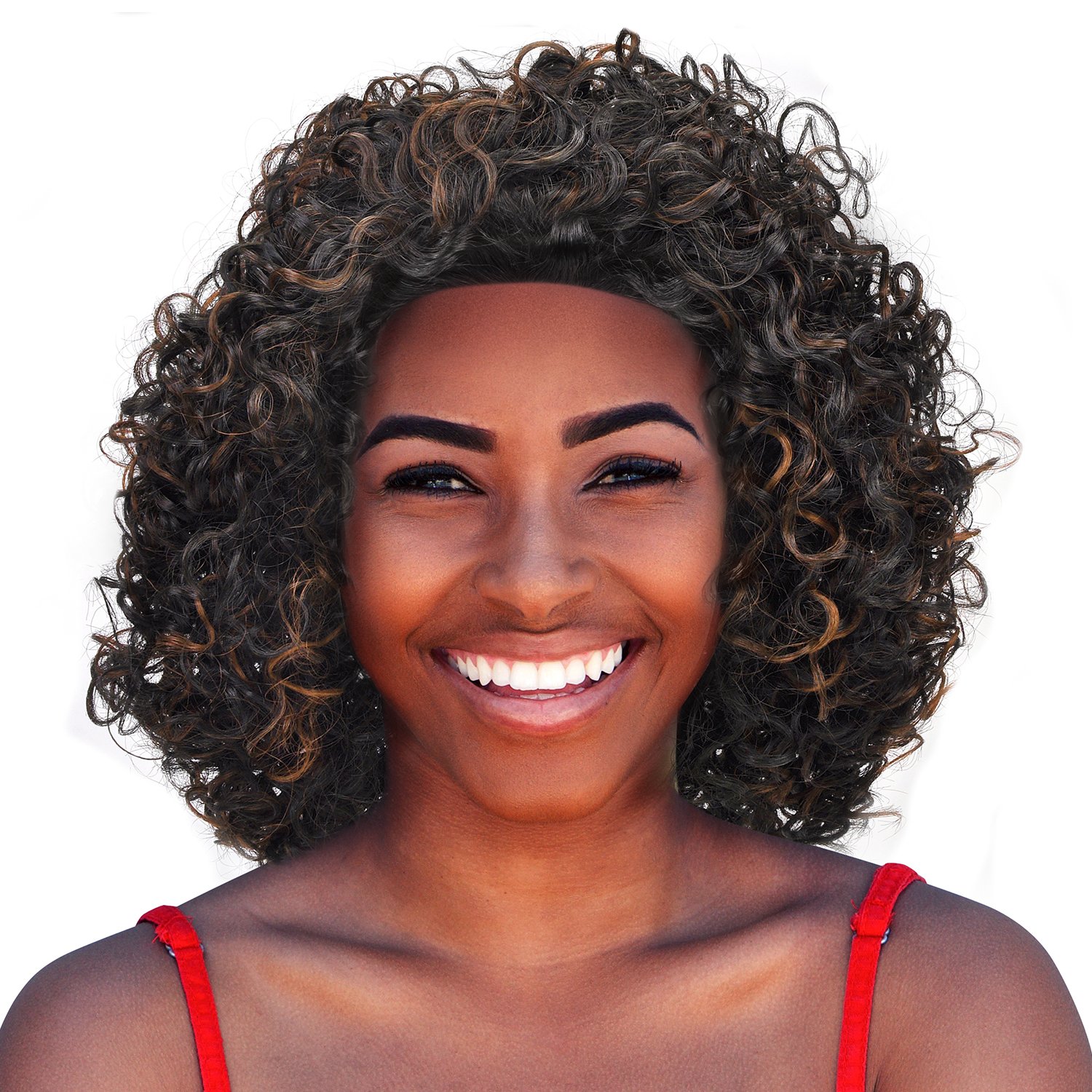Tirrinia Synthetic Kinky Curly Half Wig - Short Afro Wigs for Women | Heat Resistant Daily Wear Wig in Brown/Black | Perfect for Cosplay, Daily Styling & Protective Hairstyles