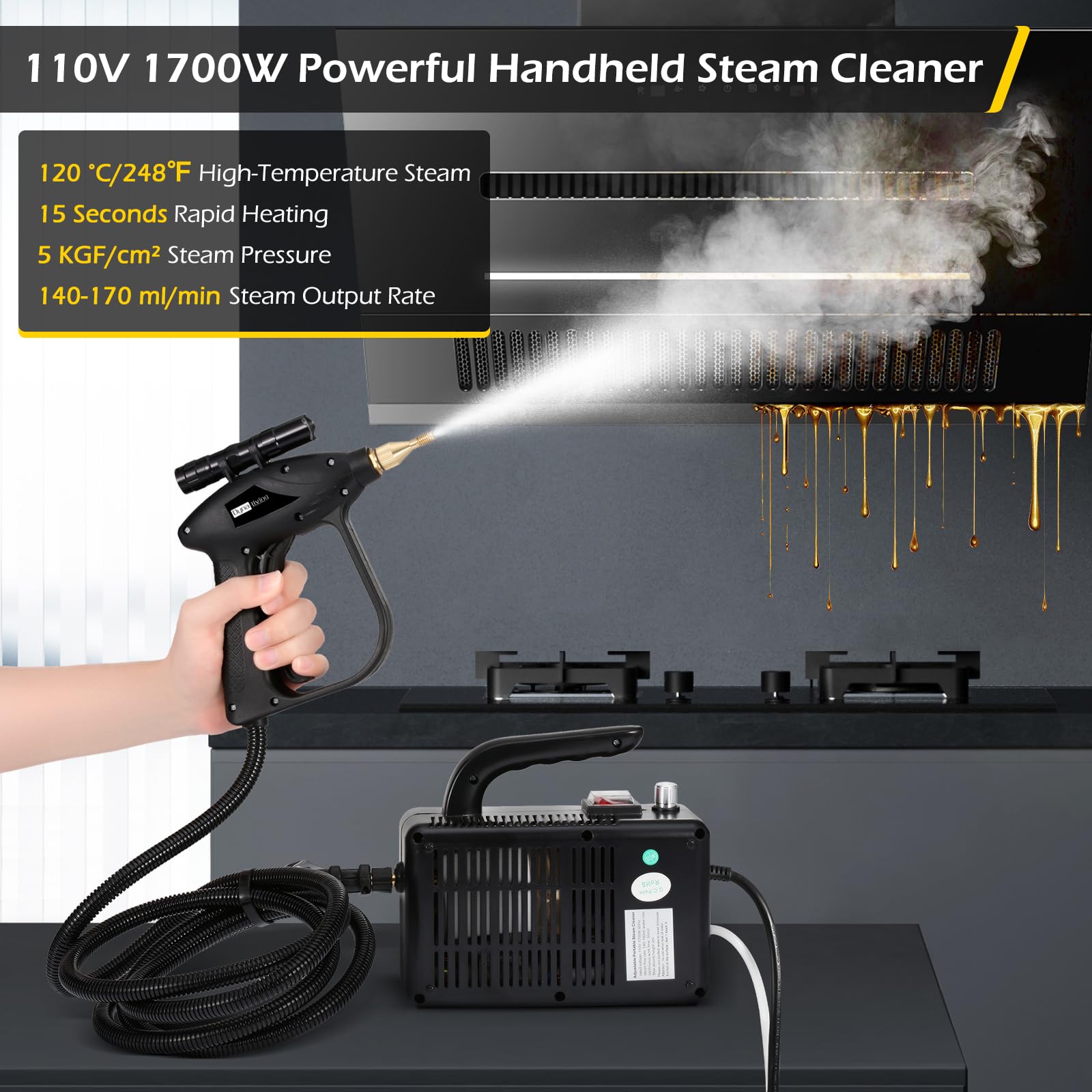 Dyna-Living 1700W Portable Handheld Steam Cleaner - High Pressure Steam Cleaner for Car Detailing, Home Use, Furniture & Kitchen Cleaning | Perfect for Deep Cleaning Upholstery, Tiles, Grout & More