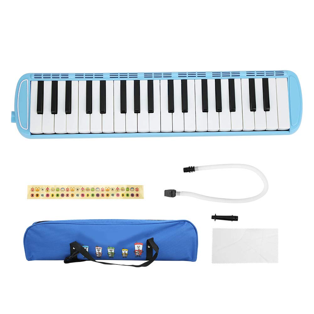 37-Key Piano Melodica with Long Tube, Key Stickers & Double Mouthpieces - Portable Musical Instrument with Carrying Bag for Kids, Beginners & Adults - Perfect for Home Practice, School Performances & Gift Giving (Blue)