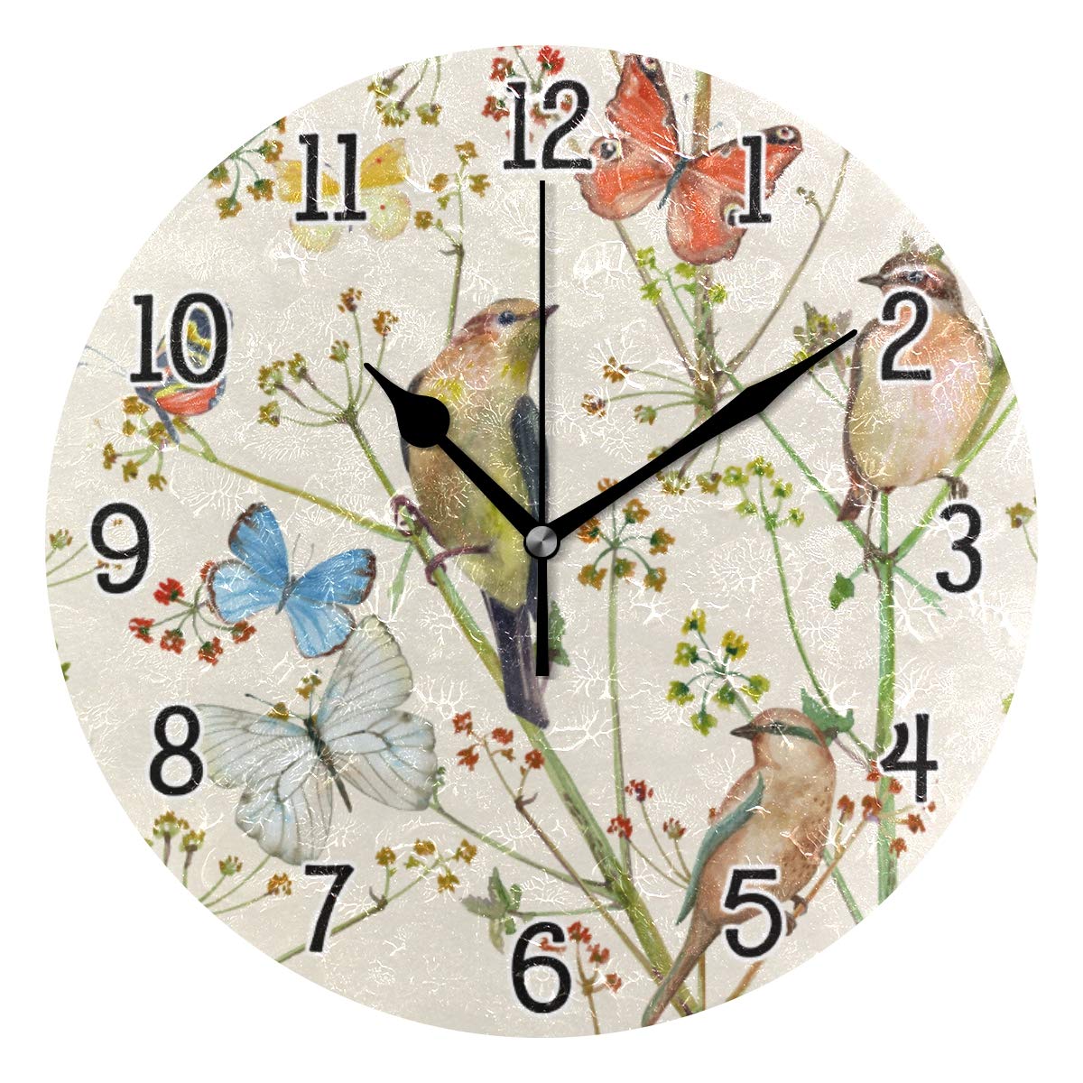 ODAWA Vintage Spring Bird Butterfly Wall Clock - 10 Inch Silent Non-Ticking Large Wall Decor for Living Room, Bedroom & Office | Perfect Home Decoration Gift
