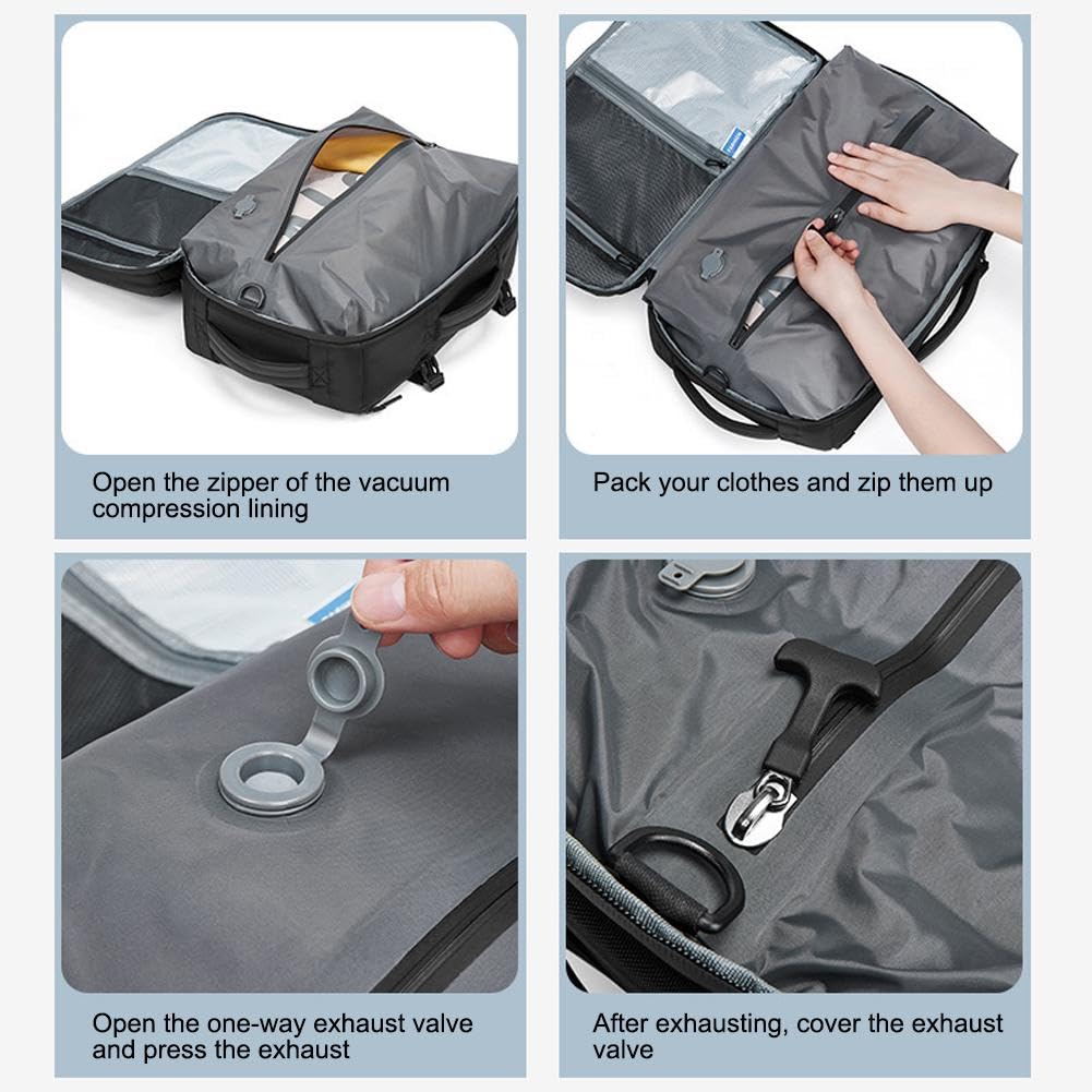 Expandable Vacuum Travel Backpack with Sealed Compression System - Large Carry On Luggage for Airplane, Hiking & Business Trips | Waterproof & Space Saving Design