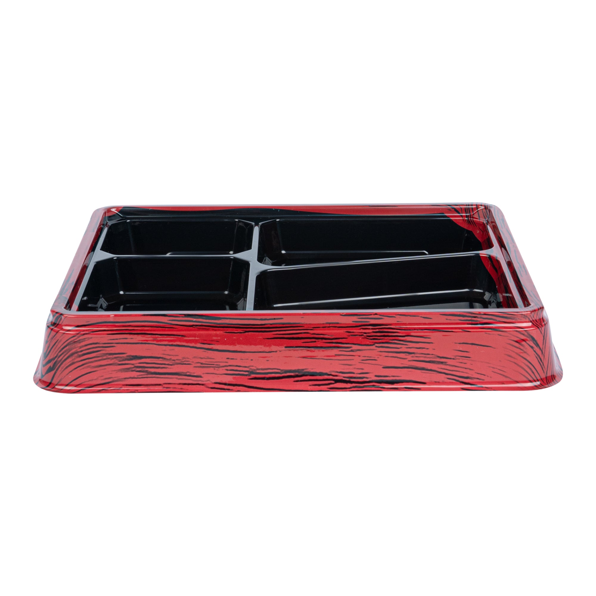 Bento Tek 19 oz Red & Black Plastic Bento Box with 4 Compartments - 9.25