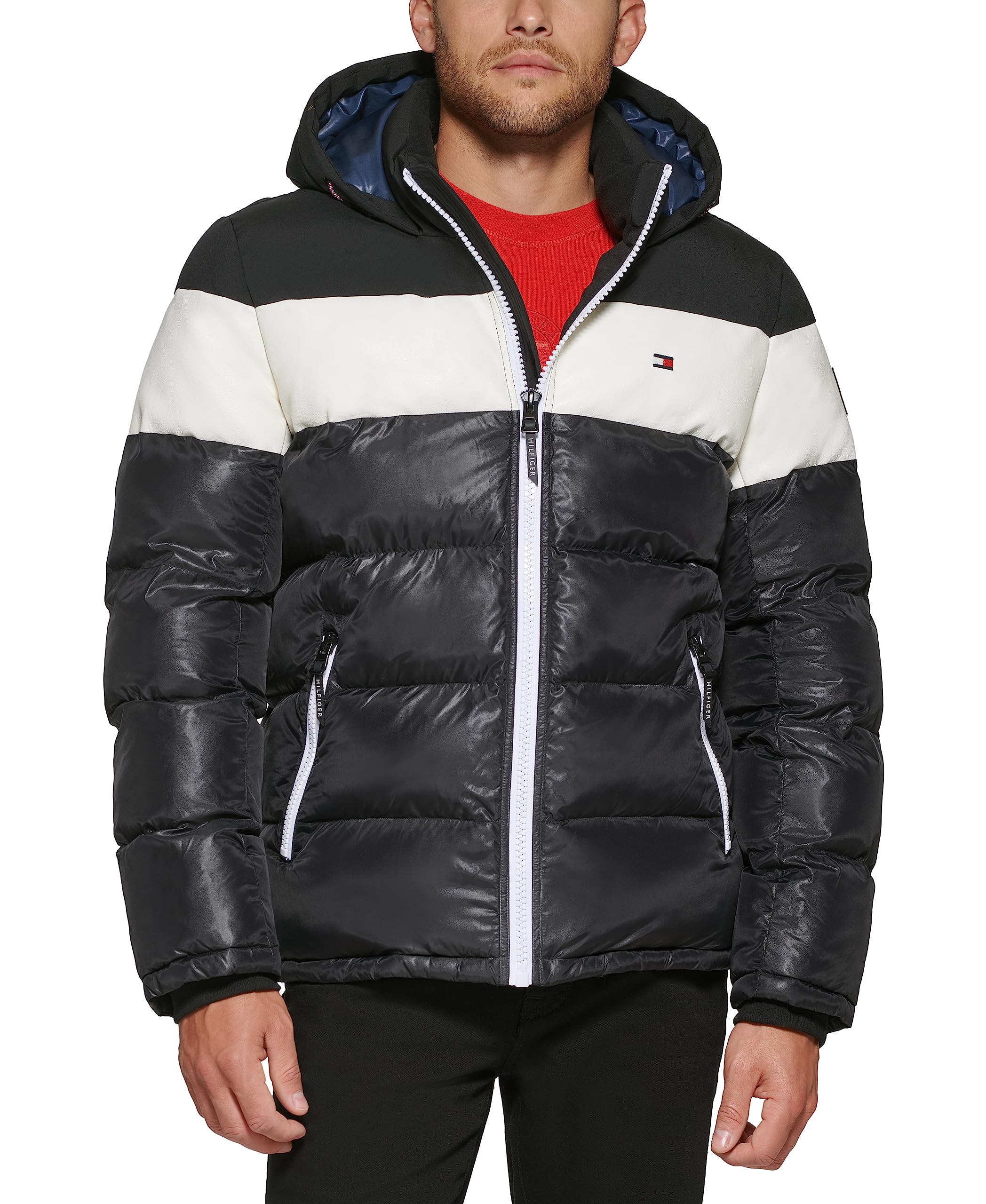 Tommy Hilfiger Men's Hooded Puffer Jacket - Winter Warm Quilted Coat for Big & Tall & Standard Sizes | Water-Resistant Lightweight Outerwear for Casual & Outdoor Activities