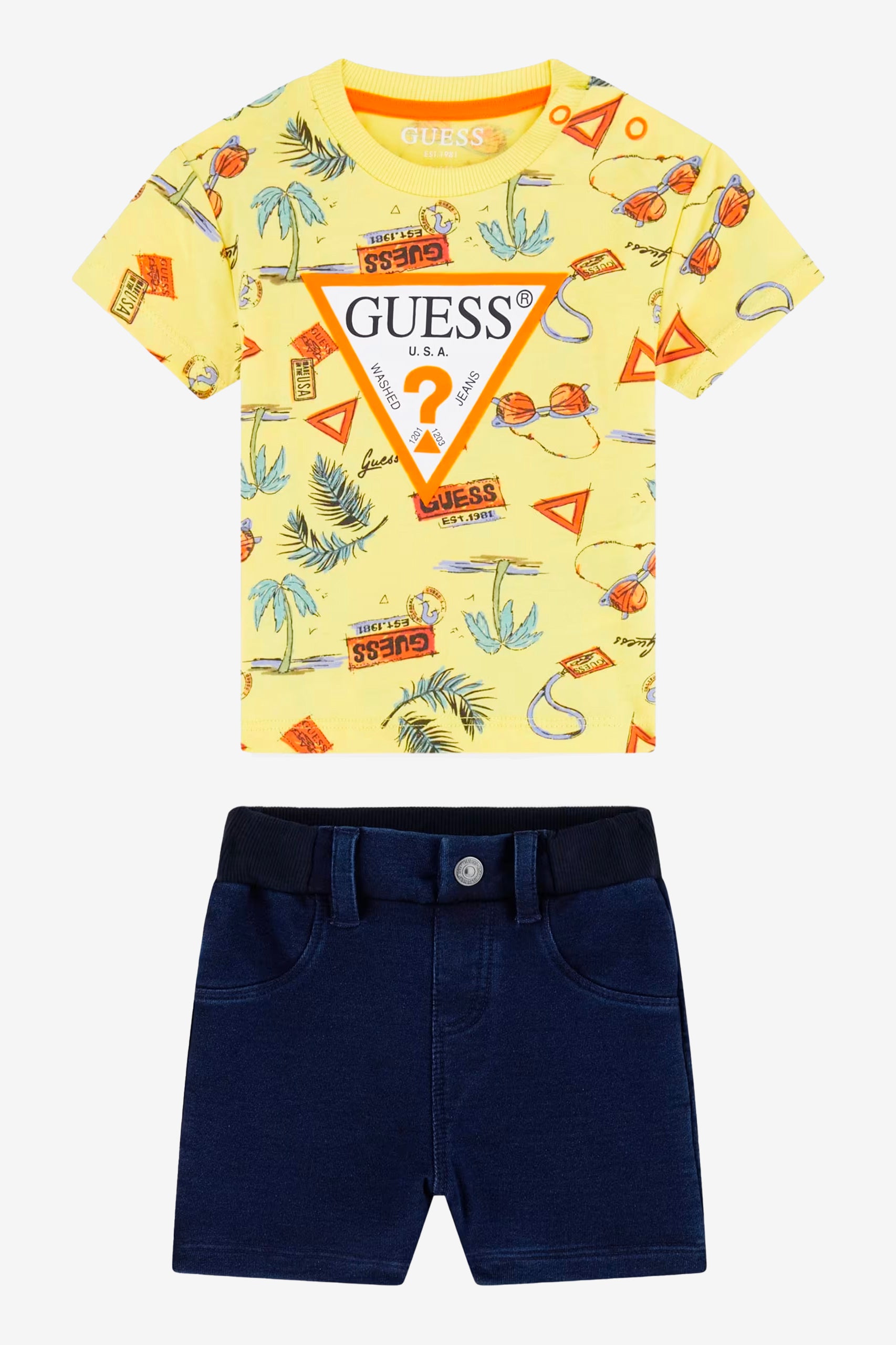 Jesse Yellow Summer Print T-Shirt & Shorts Set - Casual Outfit for Men - Perfect for Beach, Vacation, and Summer Outings