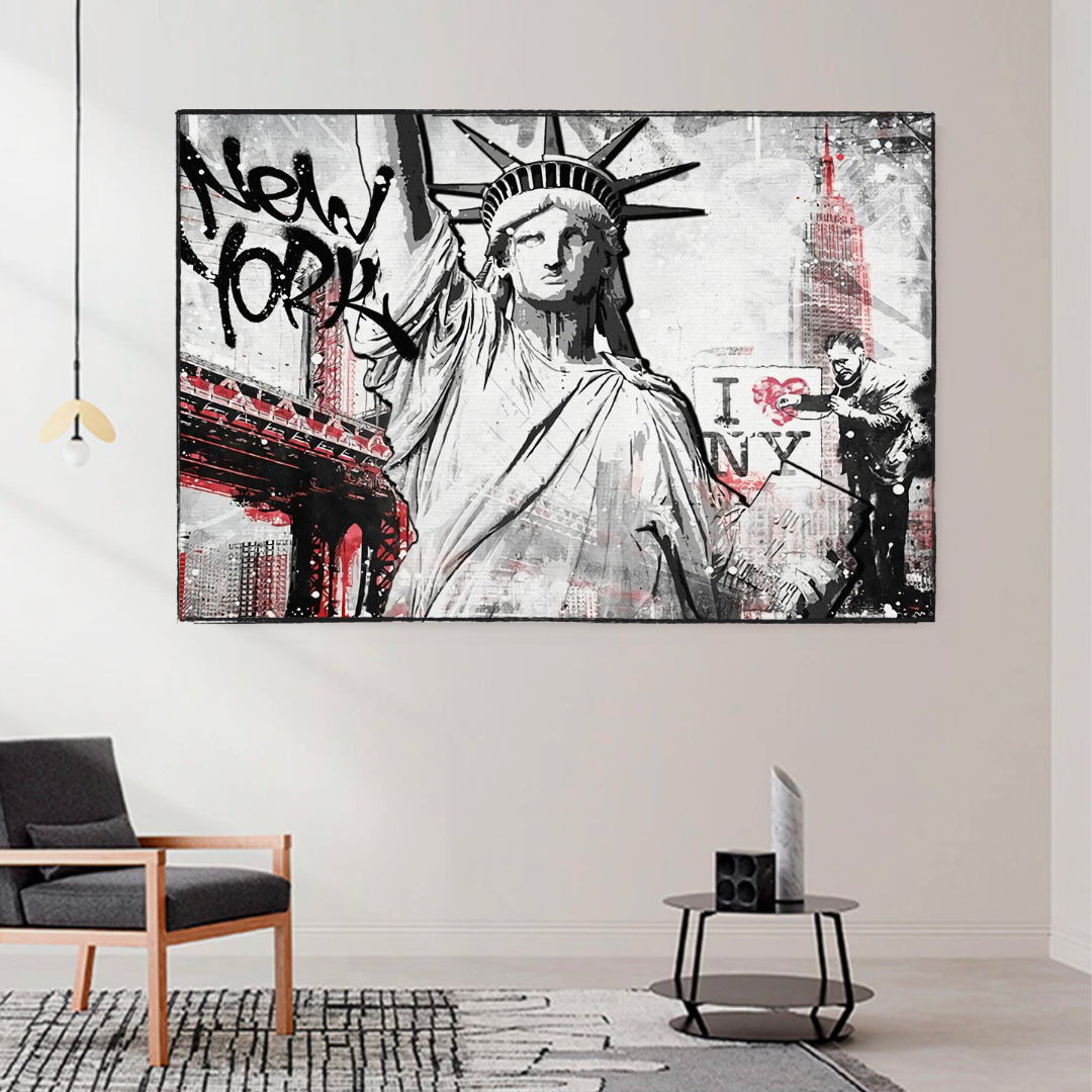Banksy Statue of Liberty New York Canvas Wall Art Print - Modern Home Decor for Living Room, Bedroom & Office