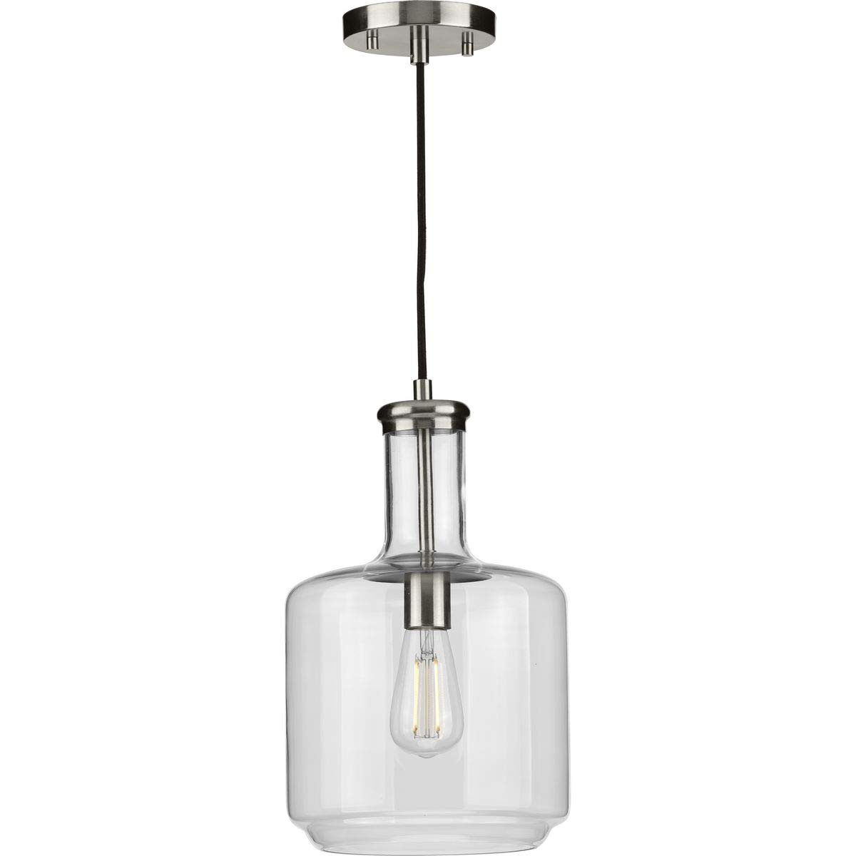 Latrobe Collection 1-Light Clear Glass Coastal Pendant Light Fixture in Brushed Nickel Finish - Perfect for Kitchen Island, Dining Room, and Entryway Lighting