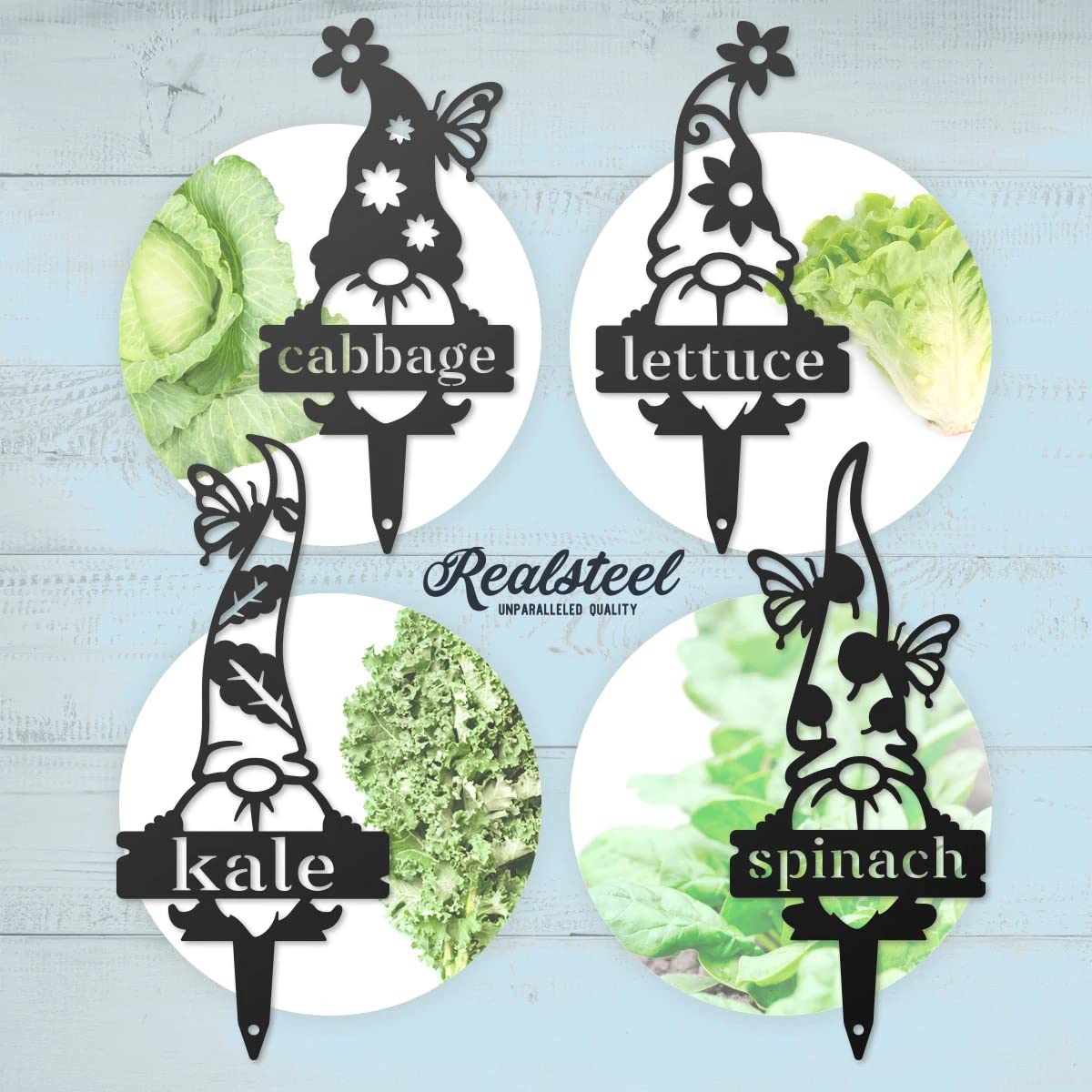 RealSteel Metal Garden Gnome Plant Markers - Durable Outdoor Plant Labels & Vegetable Garden Stakes for Gardening, Yard Decor & Gifts - Perfect for Pumpkins, Herbs & Flower Beds