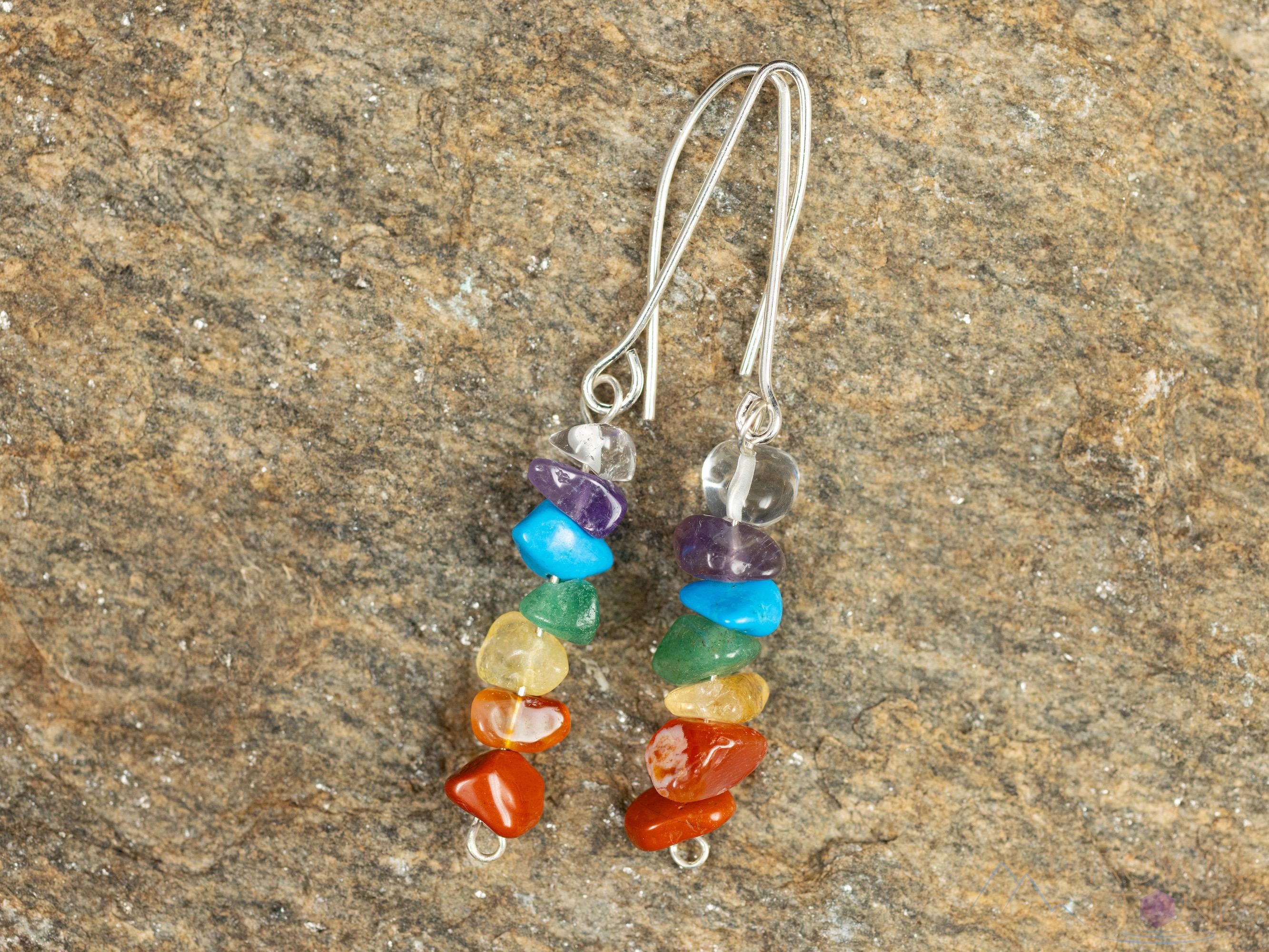 Rainbow Chakra Crystal Dangle Drop Earrings | Handmade Gemstone Jewelry | Spiritual Healing Gift for Women | Perfect for Yoga, Meditation & Boho Fashion (E1383)