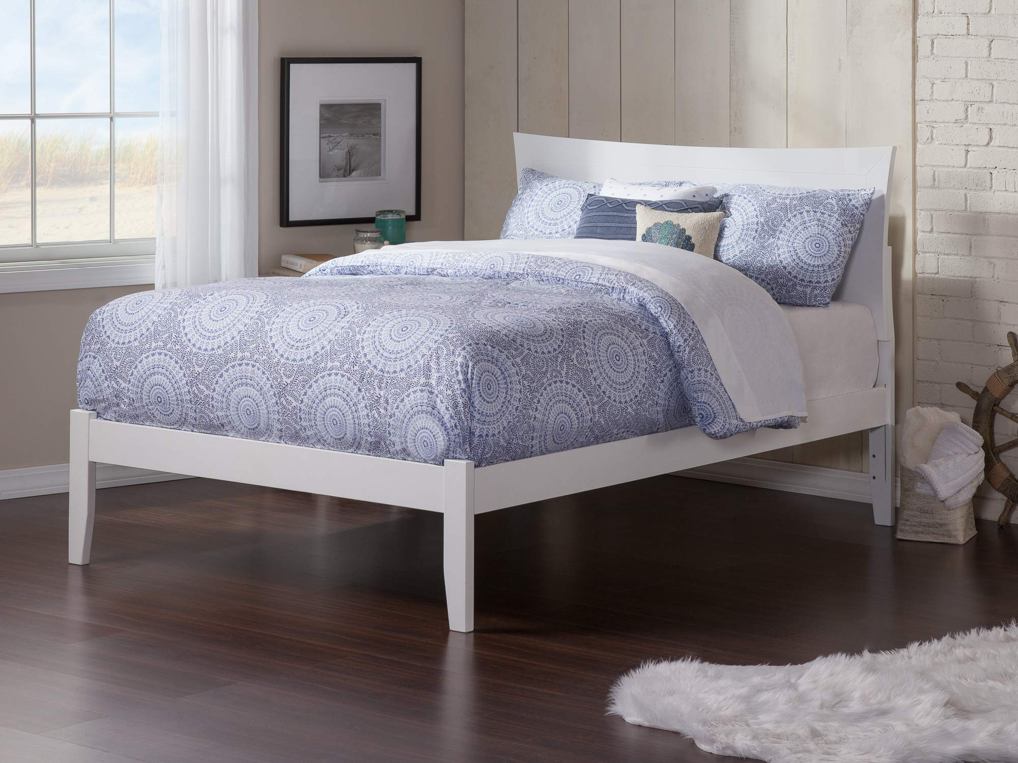 AFI Metro Full Size Platform Bed with USB Charging Station - Modern White Wooden Bed Frame for Bedroom, Living Room, or Guest Room