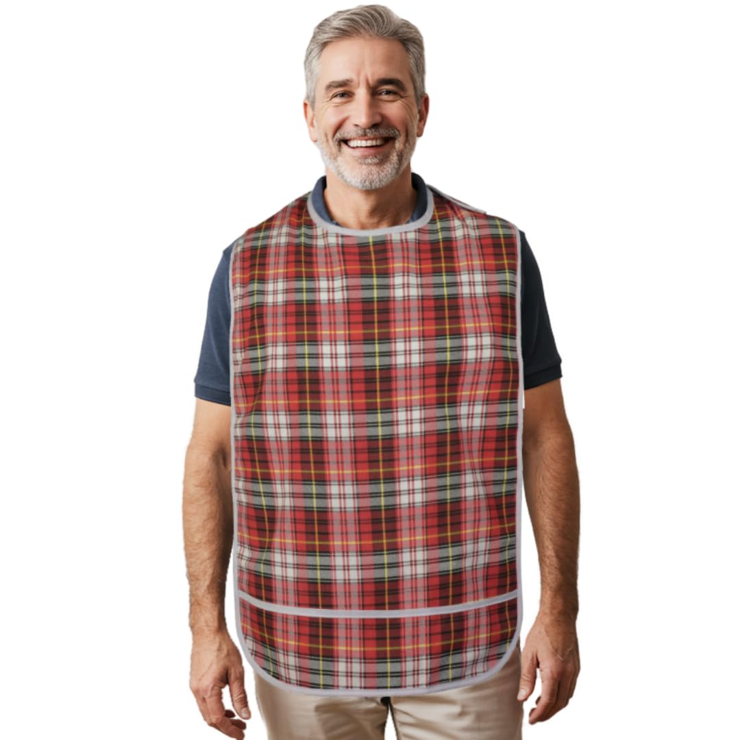 Modaliv Adult Bib for Eating - Waterproof Clothes Protector with Crumb Catcher Pocket - Reusable Bibs for Elderly, Disabled Men & Women - Ideal for Mealtime, Dining Out & Assisted Living Care