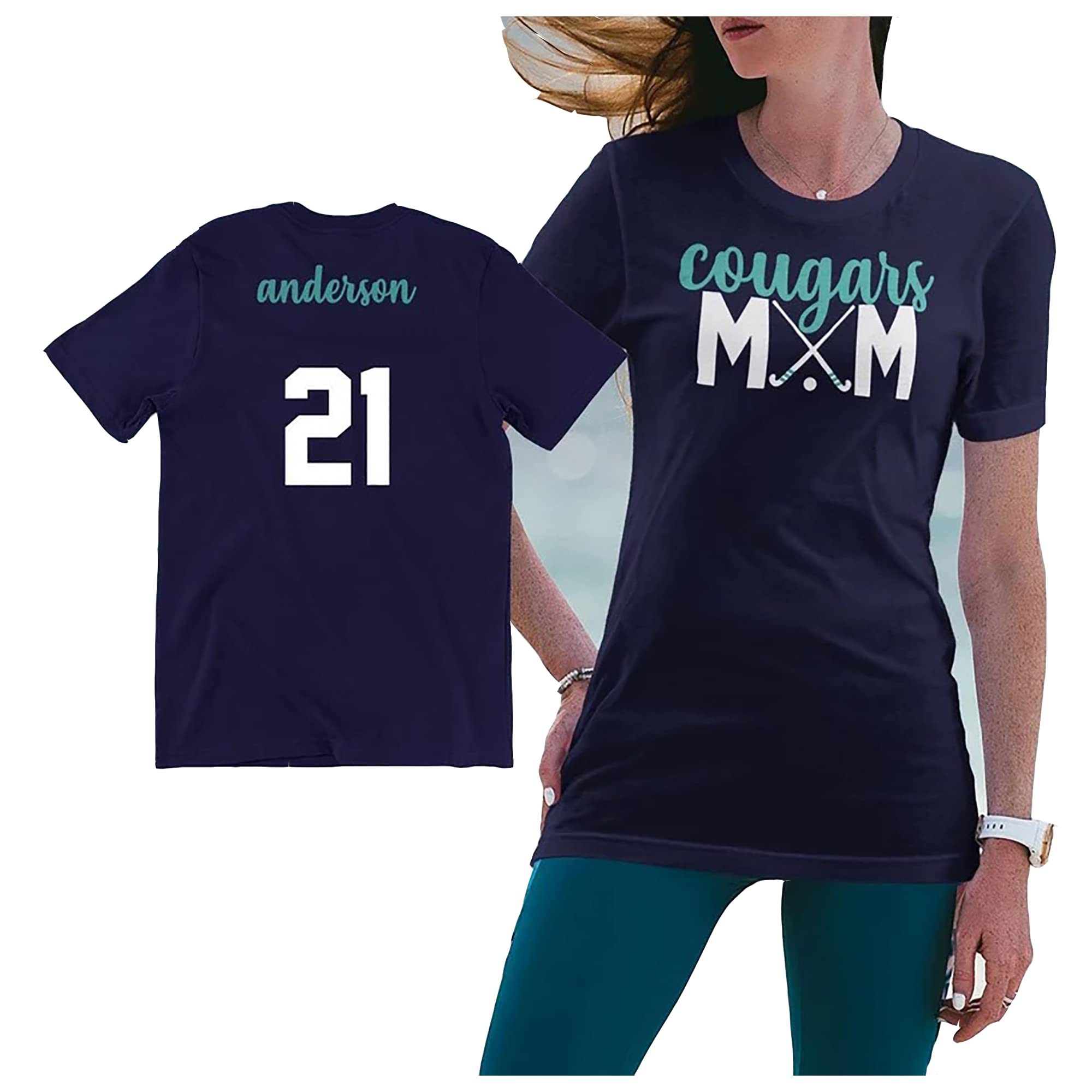 Custom Personalized Field Hockey Mom T-Shirt with Name & Number - Team Jersey Style Hockey Shirt for Players & Fans - Add Your Team Name & Player Number - Great for Games, Tournaments & Team Spirit (Multicolor)