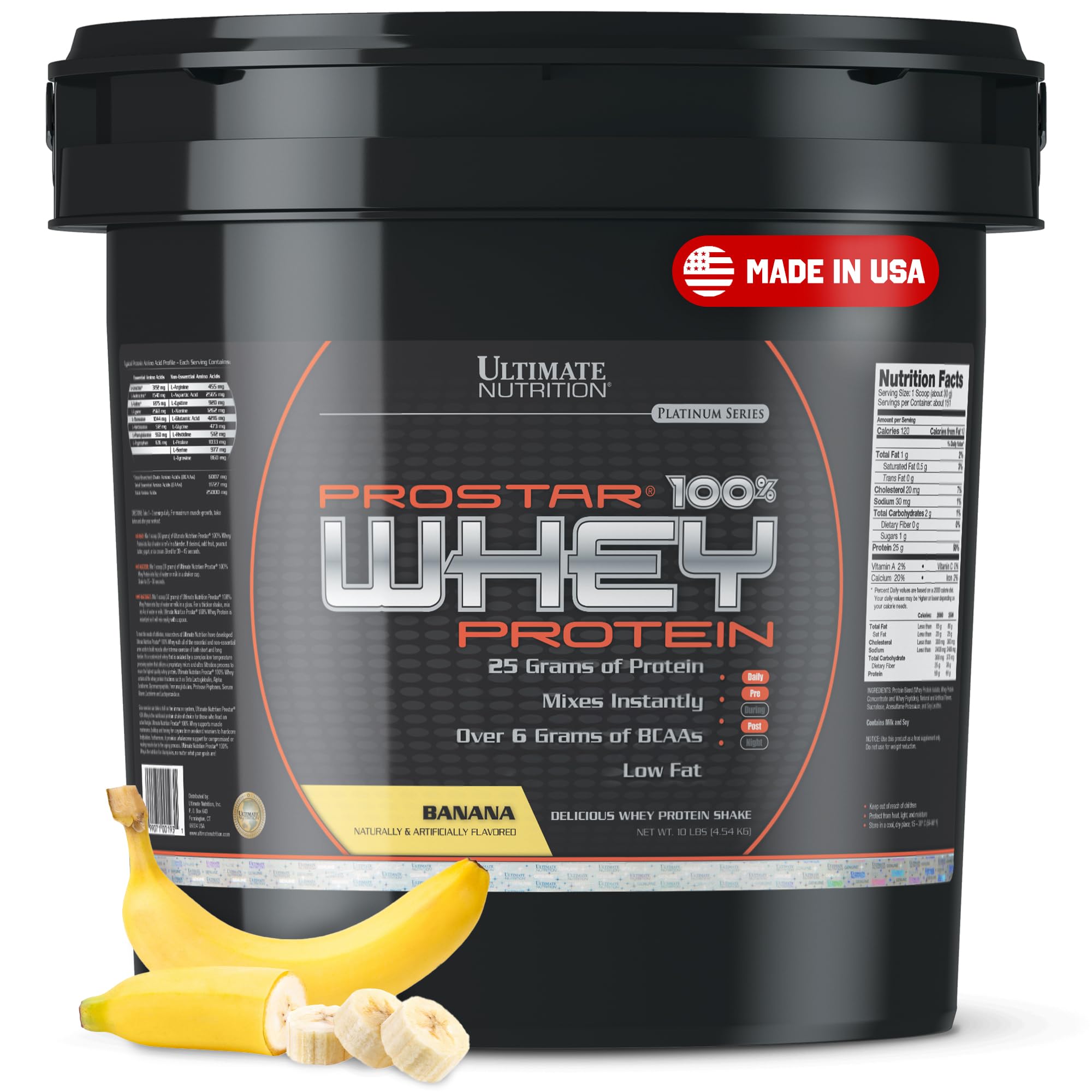Ultimate Nutrition Prostar Whey Protein Powder Isolate - Banana Flavor, 10 lbs | Low Carb, High Protein Shake for Muscle Building & Recovery | Keto Friendly, Low Sodium & Fat | Perfect for Post-Workout, Weight Loss & Healthy Lifestyle
