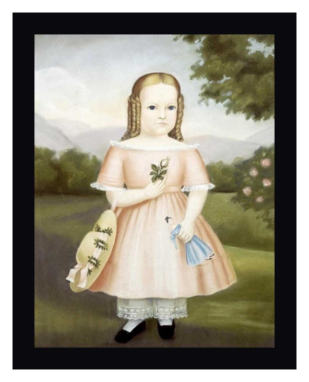 Joseph Whiting Stock 'Portrait of a Girl' Framed Canvas Art Print - 29x36 Inch Black Frame - Ready to Hang Wall Decor for Living Room, Bedroom & Office