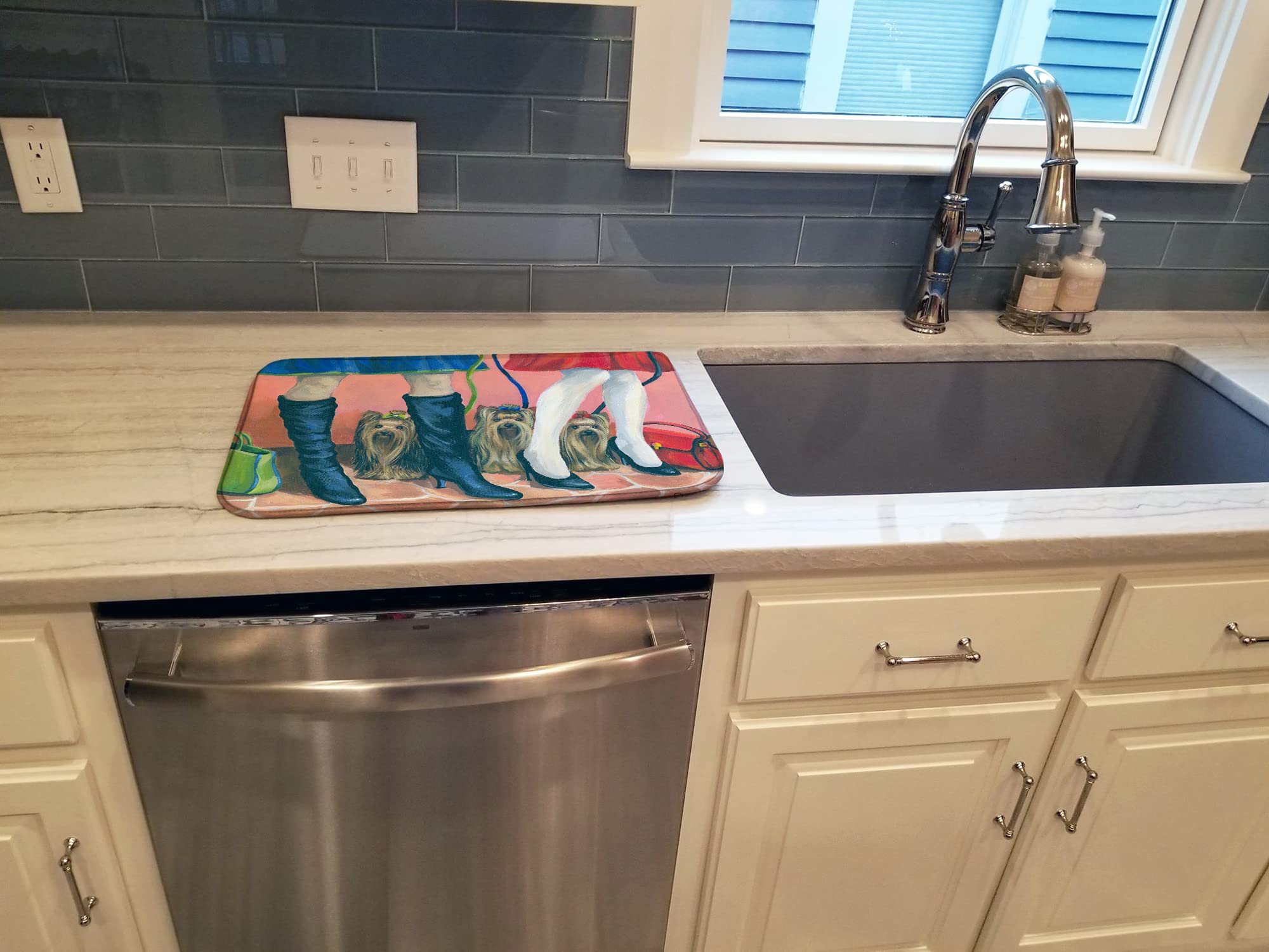 Yorkie Dish Drying Mat - Absorbent Kitchen Counter Mat for Dishes, 14x21