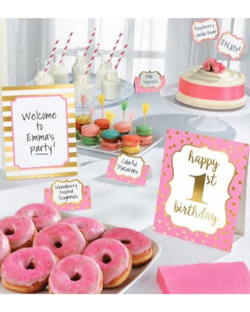 1st Birthday Girl Decorating Kit - Pack of 12 Party Supplies for Baby's First Birthday Celebration, Baby Shower & Milestone Decorations
