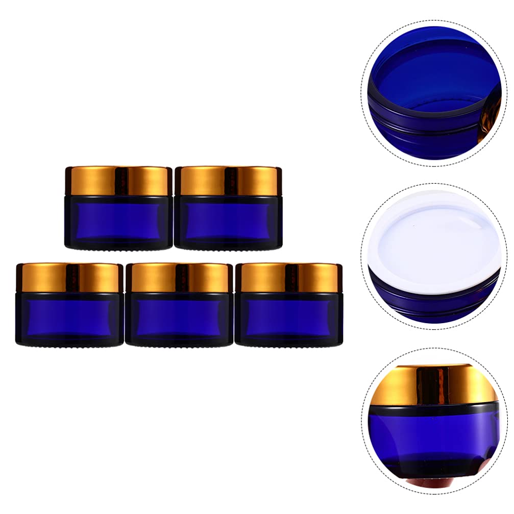 FOMIYES 5pcs 50g Round Refillable Glass Cream Jars - Empty Cosmetic Containers for Lotion, Face Cream, Beads & Eye Shadow (Rhinestone Blue) | Perfect for DIY Beauty Products, Travel Size Toiletries & Sample Storage