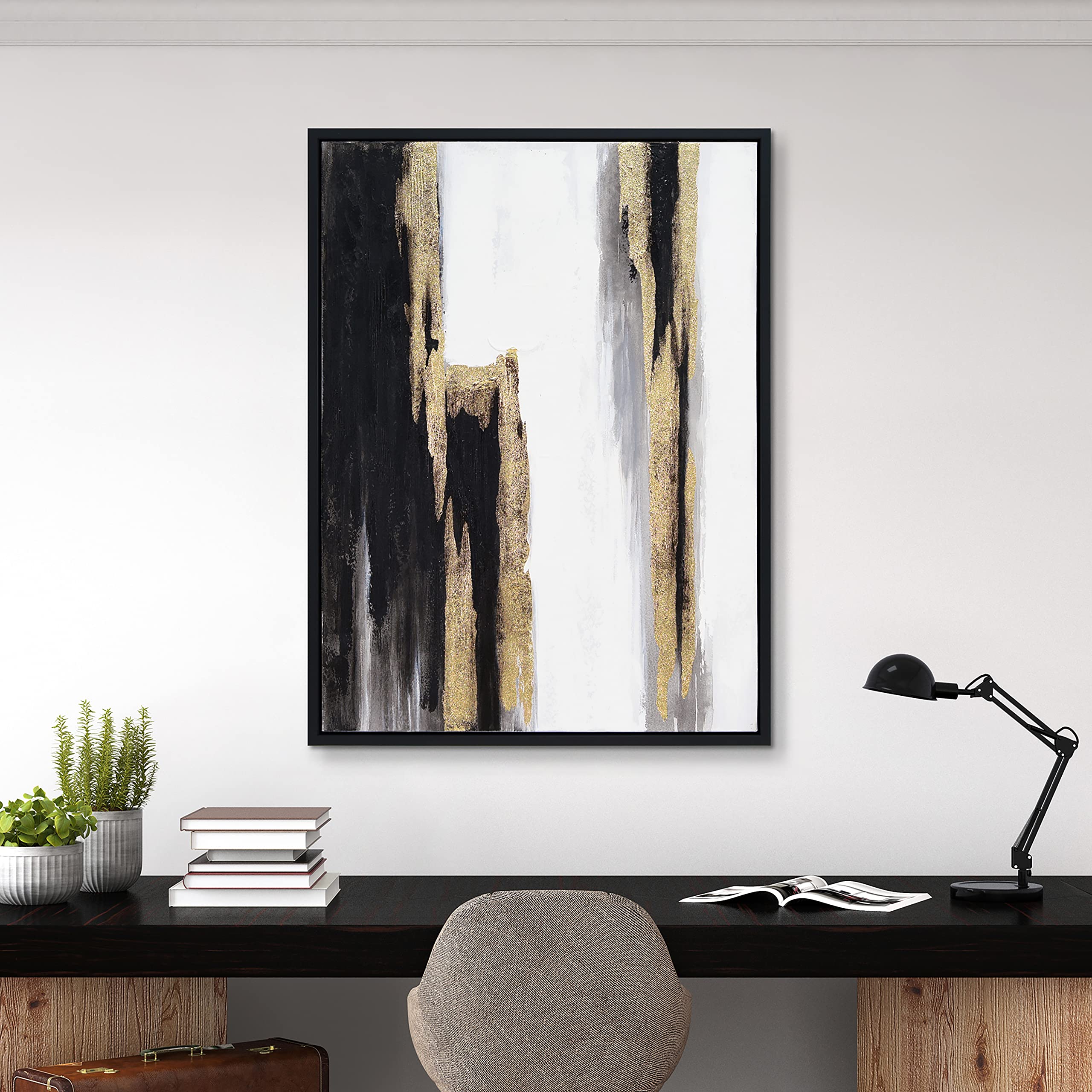 Martin Edwards Hand Painted Abstract Canvas Wall Art - Textured Black Framed Painting 40x30 Inches - Modern Home & Office Decor for Living Room, Bedroom or Gallery Display (Solemn Night Collection)