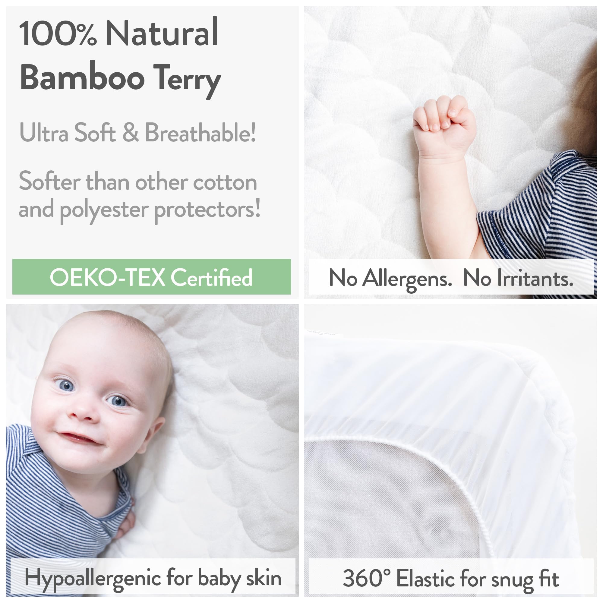 Waterproof Bassinet Mattress Pad Cover - 2 Pack Ultra Soft Bamboo Viscose Terry Protector for Arm's Reach Co-Sleeper Bassinet (19
