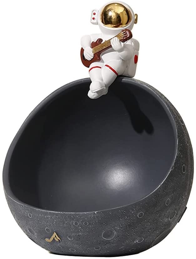 Astronaut Key Bowl for Entryway Table - Decorative Resin Spaceman Sculpture with Storage Box, Ring Dish Holder & Moon Model - Gray | Perfect for Home Organization, Key Storage & Unique Gift Idea