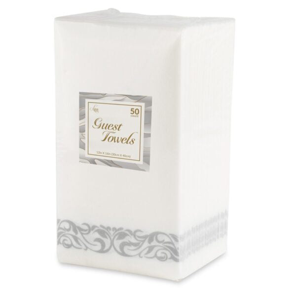 Premium Linen-Like Dinner Napkins with Elegant Designed Border - 50 Pack for Formal Dining, Parties, and Everyday Use