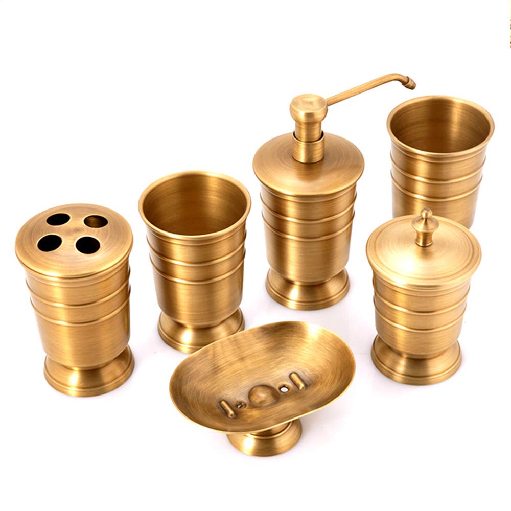 Vintage Brass Soap Dispenser Set with Mouthwash Cup & Toothbrush Holder | Elegant Bathroom Accessories Kit for Home, Hotel, Salon & Apartment | Perfect for Sink Countertop Organization & Luxury Bathroom Decor