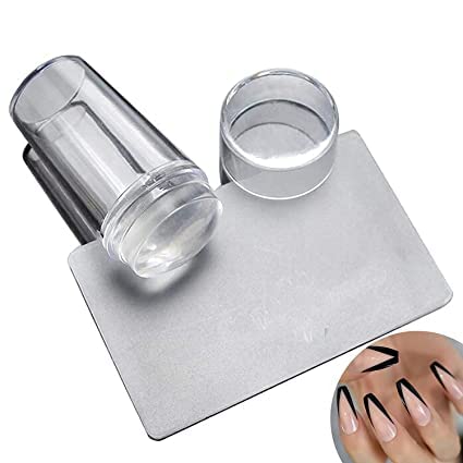 Soft Silicone Jelly Nail Art Stamper Kit with Acrylic Scrapers - DIY French Manicure Printing Tool for Girls & Women - Perfect for Home Salon, Nail Parties & Professional Use (Transparent, Pack of 1)