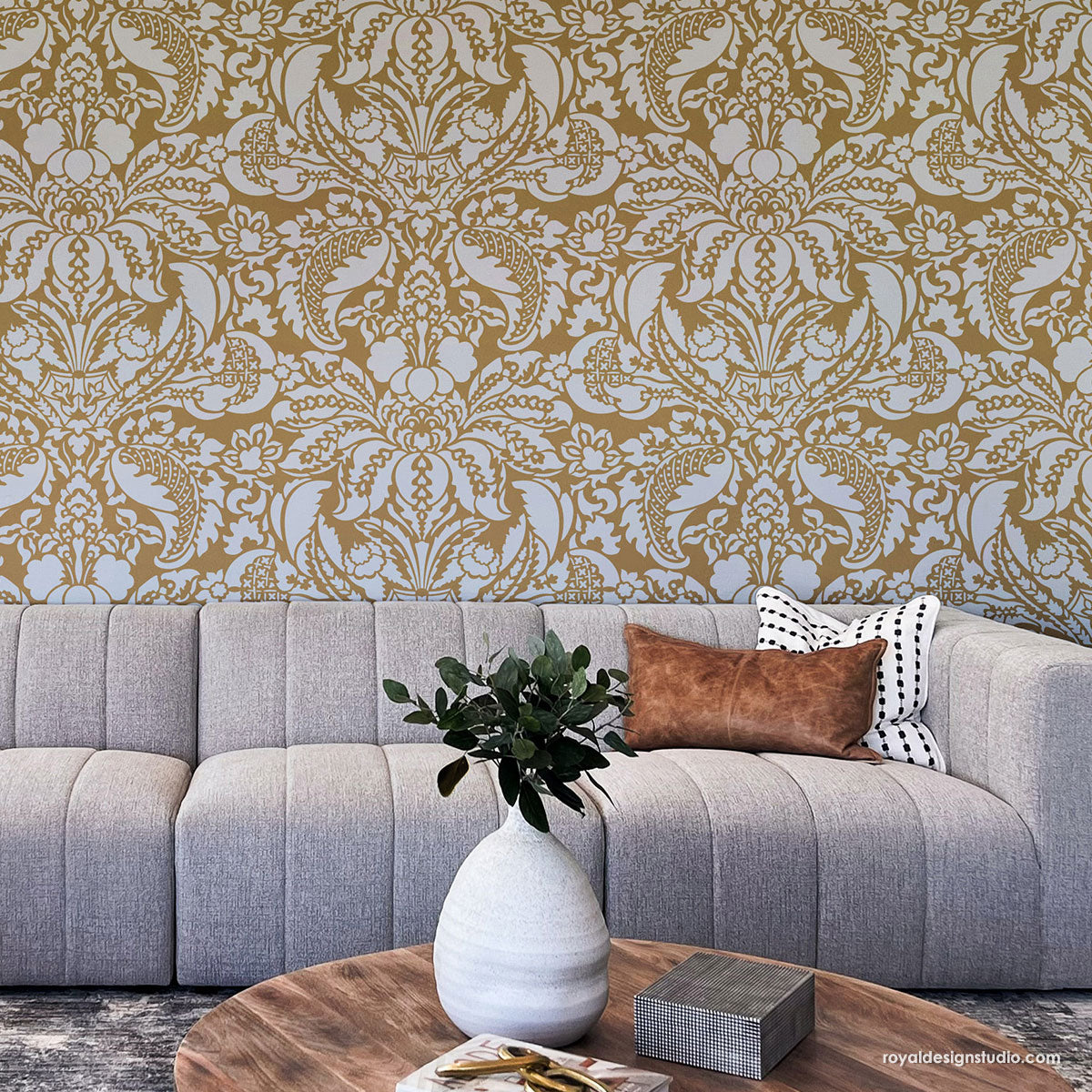 Upscaled Isadora Damask Wall Stencil - Reusable DIY Painting Template for Home Decor, Accent Walls, and Furniture Upcycling - Perfect for Bedrooms, Living Rooms, and Craft Projects