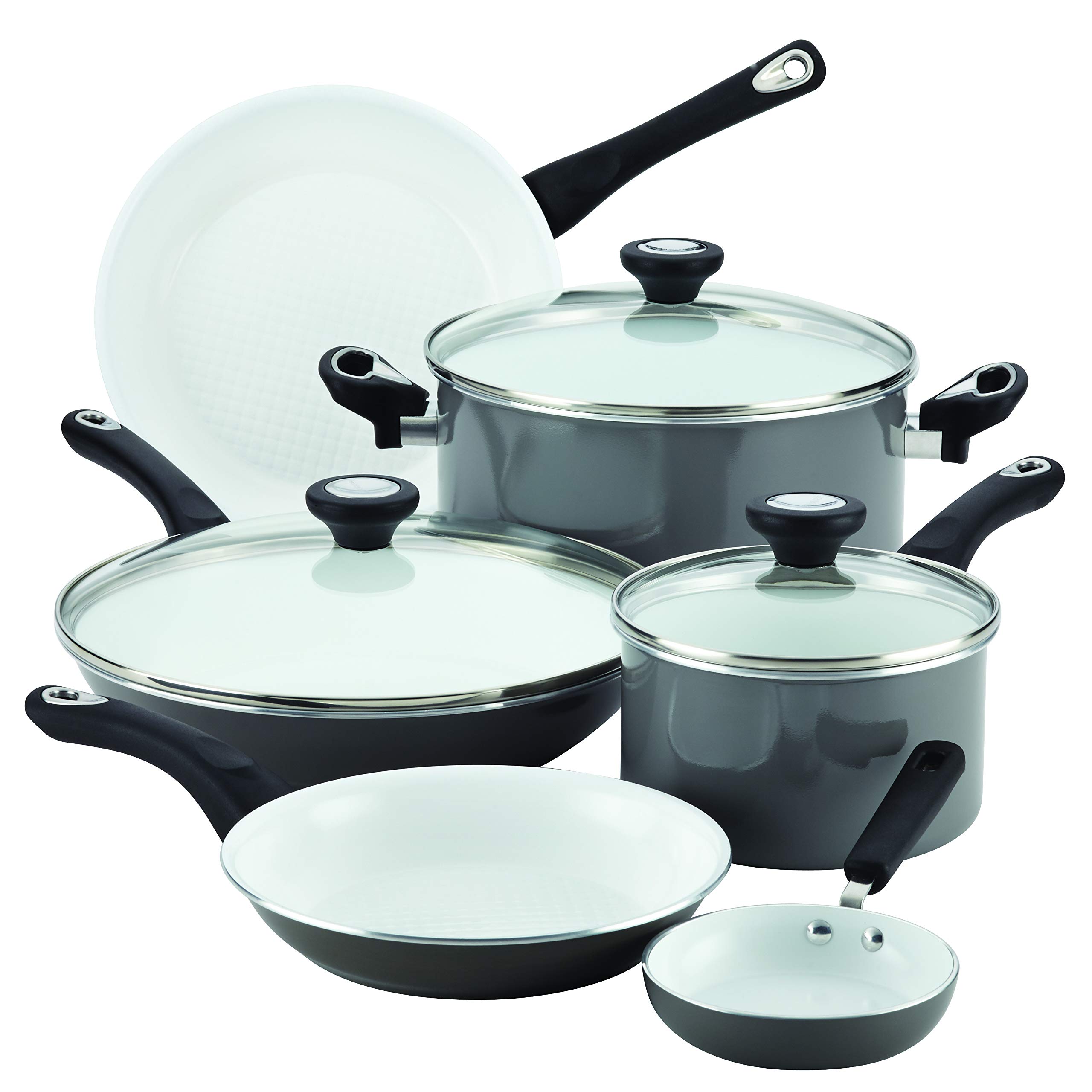 Farberware 17498 12-Piece Ceramic Nonstick Cookware Set - Gray Pots and Pans for Healthy Cooking | Perfect for Frying, Boiling & Baking in Modern Kitchens