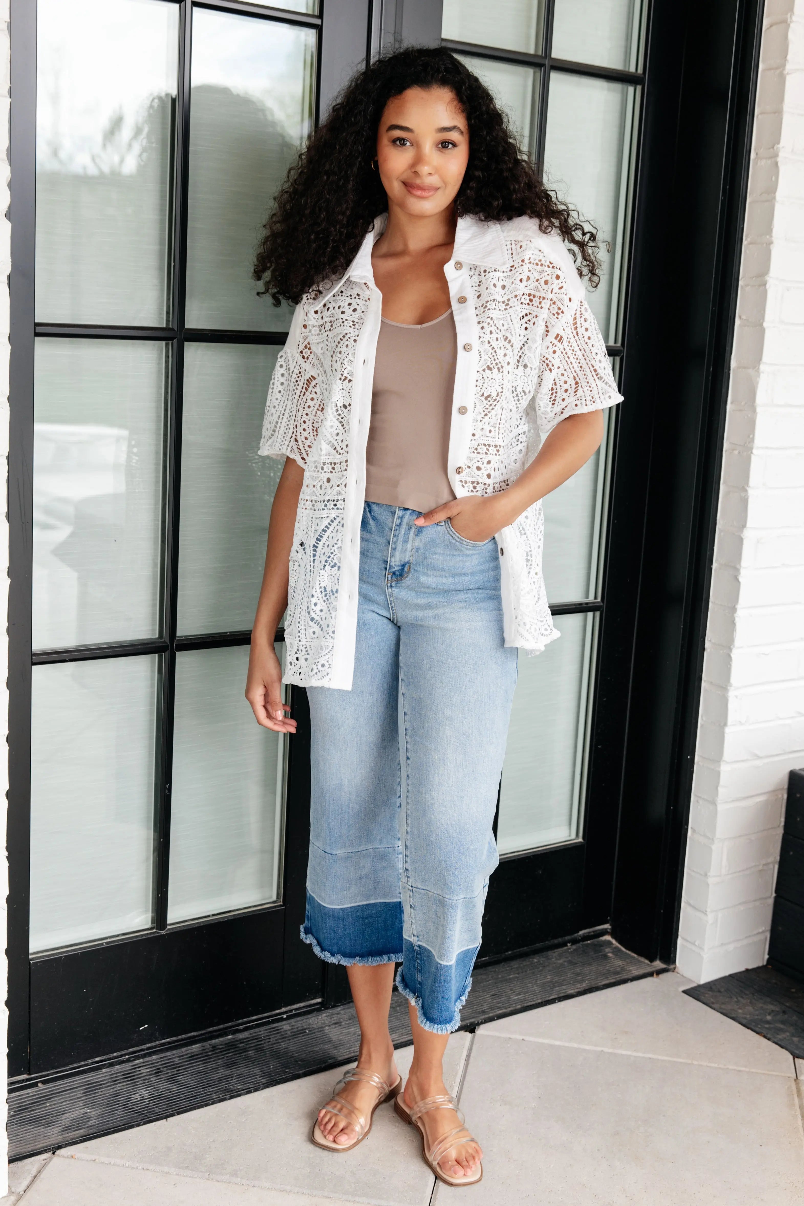 Elegant Lace Button Down Shirt for Women - Boho Chic Blouse with Floral Embroidery | Perfect for Casual Outings, Date Nights & Office Wear