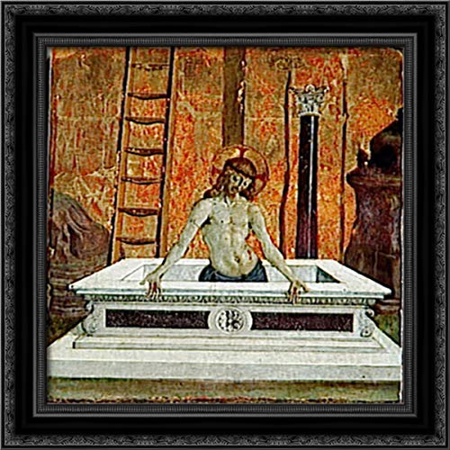 Pietro Perugino Dead Christ at the Tomb 20x20 Inch Black Ornate Wood Framed Canvas Art - Religious Wall Decor for Church, Home & Office