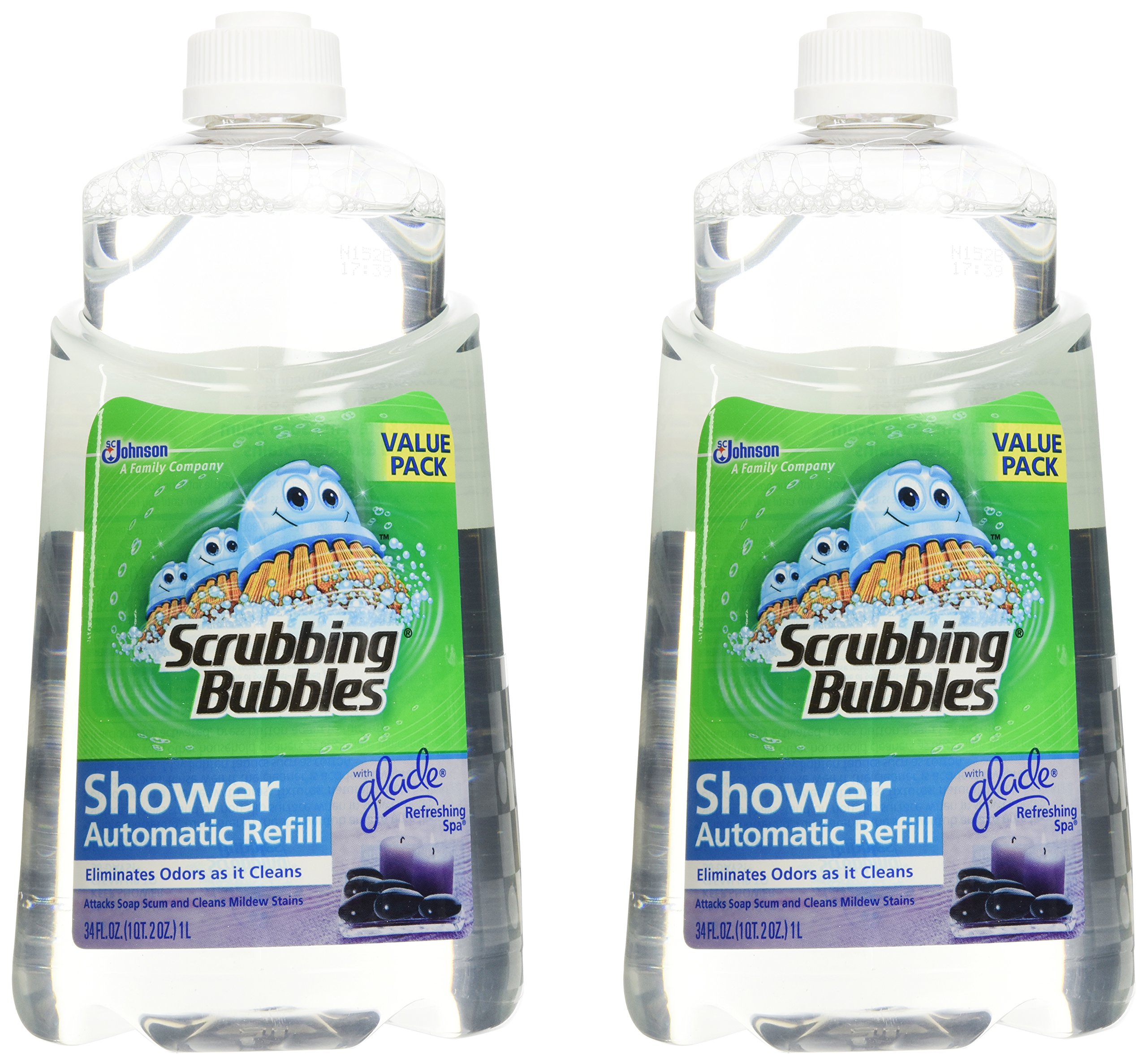 Scrubbing Bubbles Automatic Shower Cleaner Refill - Refreshing Spa Scent - 34 oz (2 Pack) - Eliminates Soap Scum & Hard Water Stains - Perfect for Bathrooms, Showers & Tile Cleaning