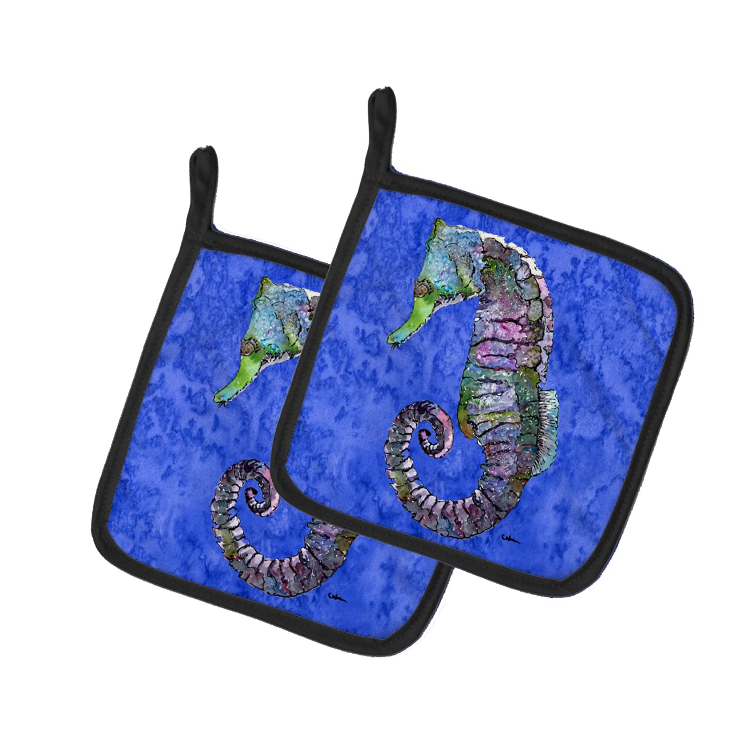 Caroline's Treasures Seahorse Pot Holders Set - Heat Resistant Kitchen Oven Mitts for Cooking, Baking & BBQ (7.5