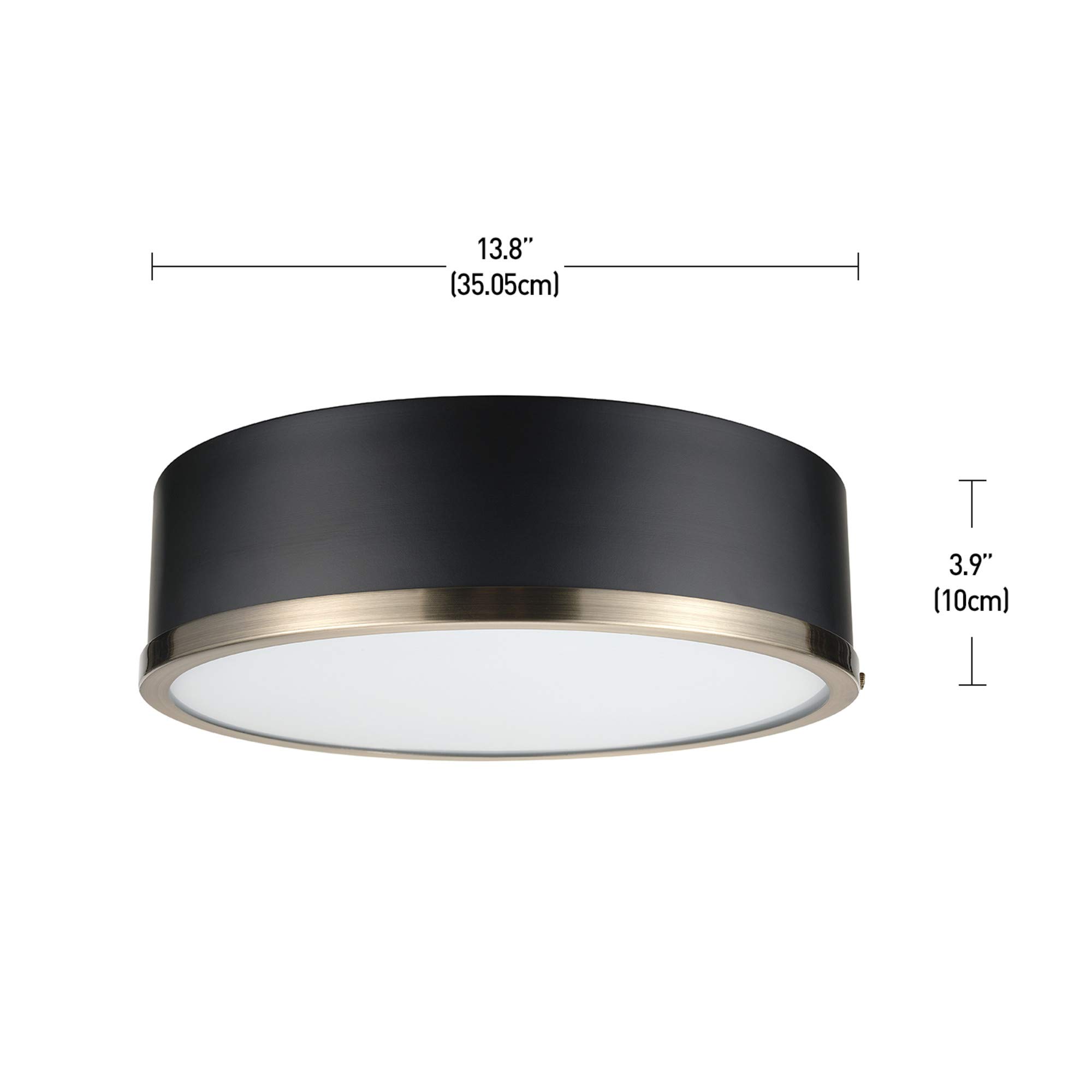 Globe Electric 60309 2-Light Flush Mount Ceiling Fixture - Matte Black with Antique Brass Accents & Frosted Glass Shade - E26 Base (Bulb Not Included) - Perfect for Bedroom, Hallway, or Kitchen Lighting