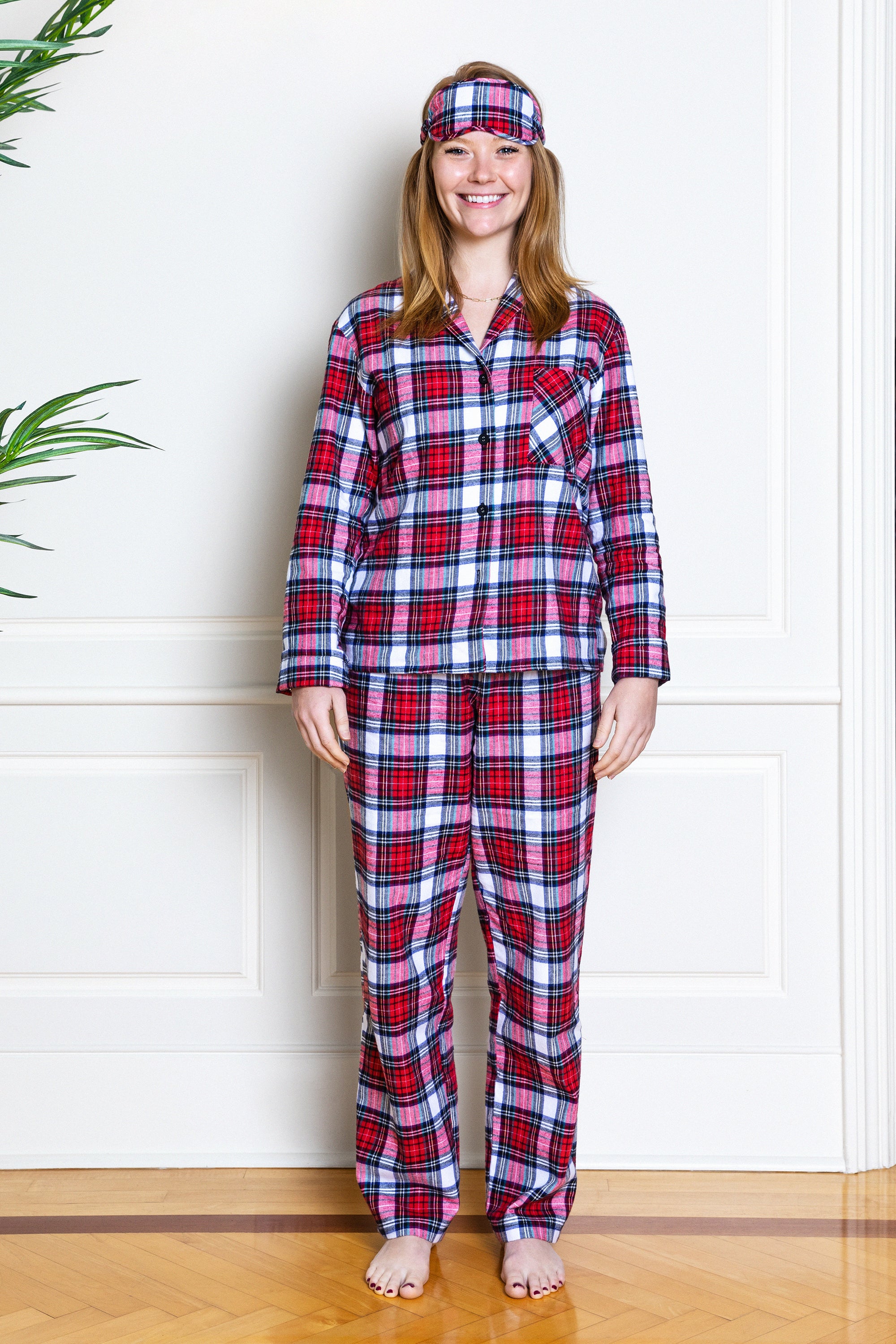 Cozy Flannel Pajama Set - Red Tartan Plaid for Women & Men | Soft Winter Sleepwear for Cold Nights & Lounging at Home