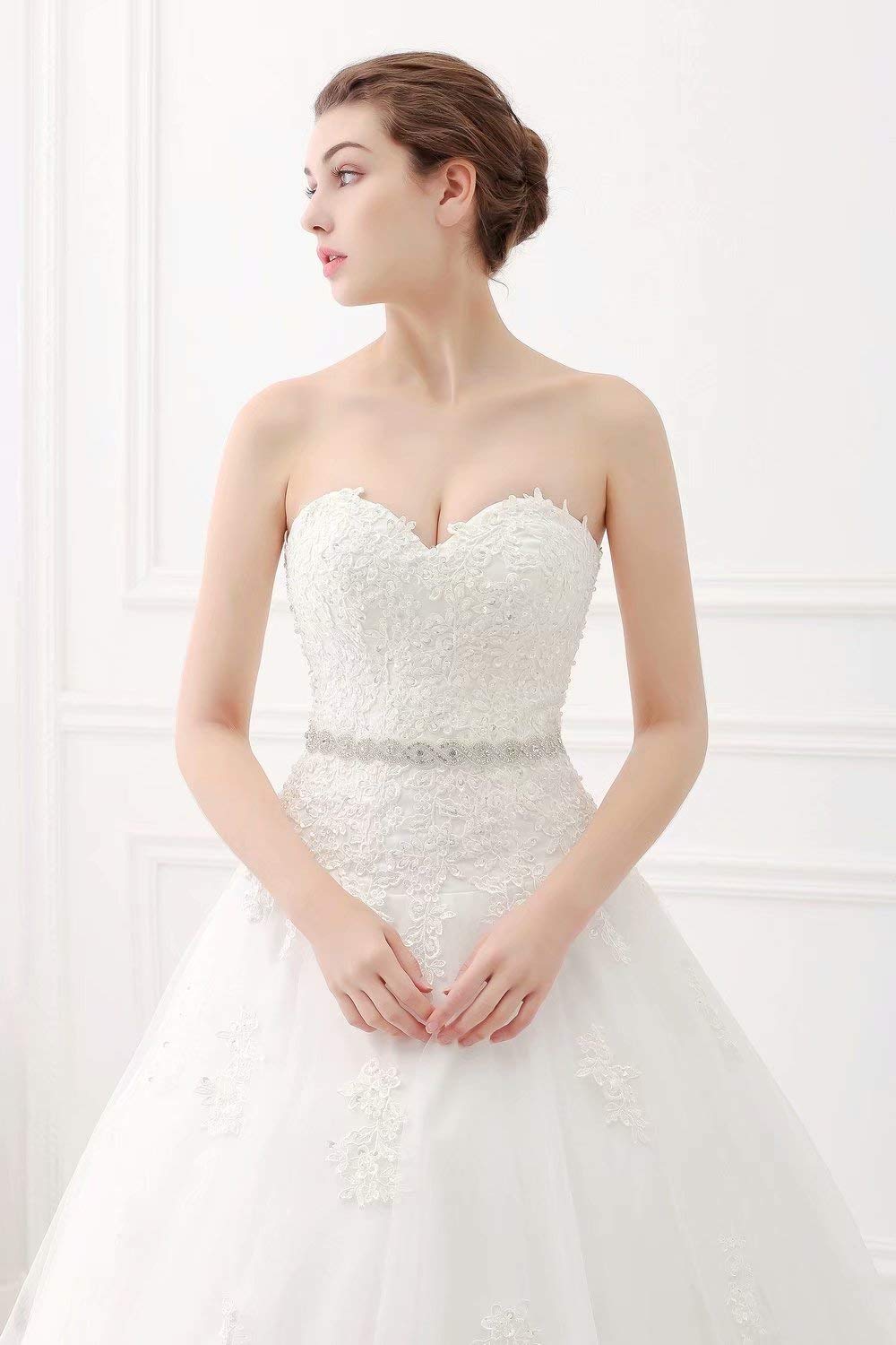 Sweetheart Strapless A-Line Lace Applique Ivory Wedding Dress for Bride - Perfect for Beach, Church, and Formal Ceremonies