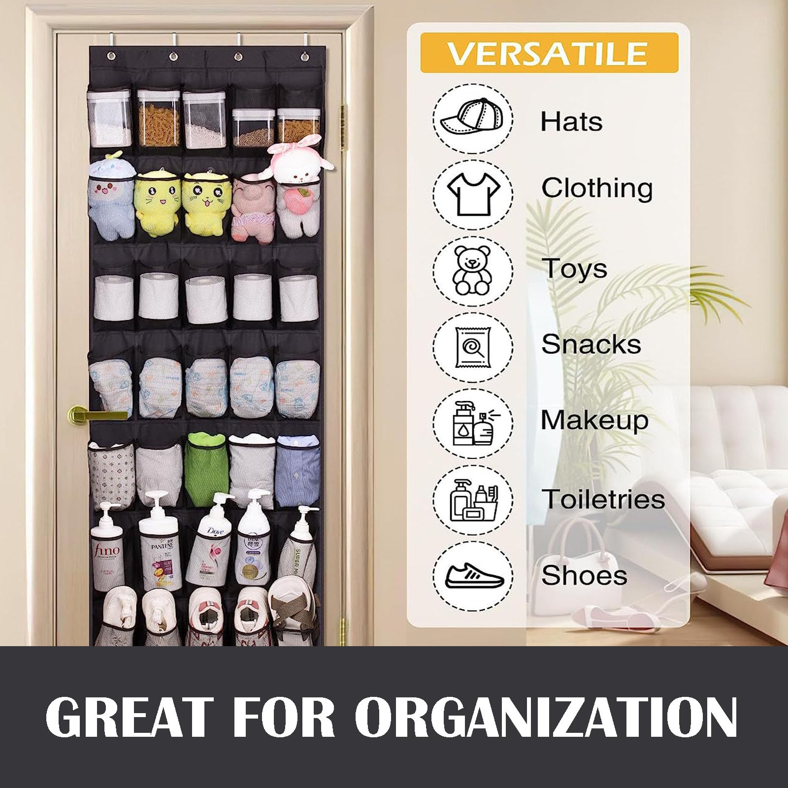 Over the Door Shoe Organizer - 24 Pocket Clear Mesh Hanging Shoe Storage for Closet, Entryway & Cabinet - Space Saving Breathable Wall Holder for Sneakers, Sandals & Boots | Perfect for Small Apartments, Dorm Rooms & Organized Home Storage