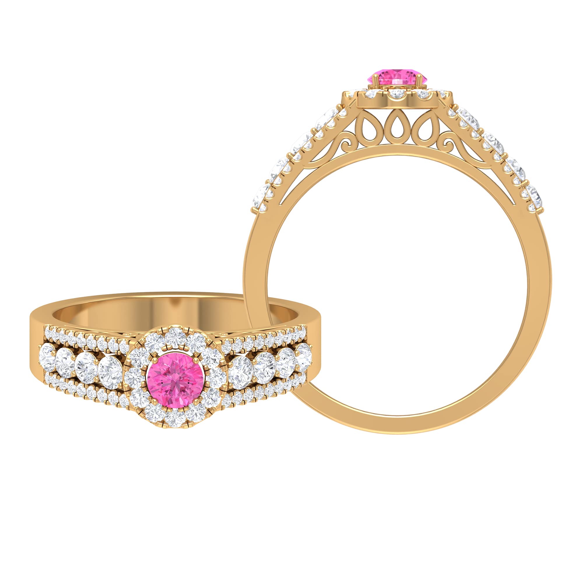 1.5 CT Pink Sapphire & Diamond Engagement Ring for Women - 14K Solid Gold with Side Stones, Elegant Statement Ring for Proposals, Anniversaries & Special Occasions