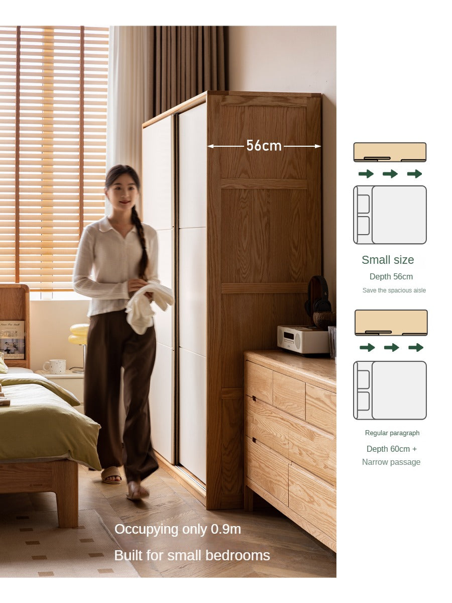 Solid Oak Wood Sliding Door Wardrobe Closet - Modern Storage Solution for Bedroom, Living Room & Office Organization