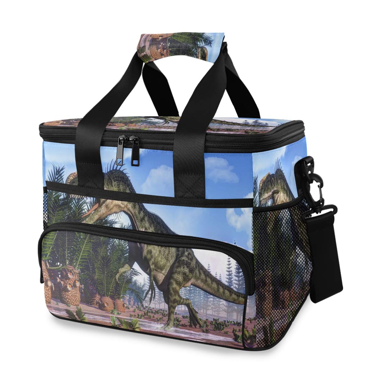 ALAZA One Monolophosaurus Dinosaur Walking Near Cycas and Calamites Large Cooler Lunch Bag, Waterproof Insulated Cooler Bag for Camping, Picnic, BBQ, Beach, Hiking, and Family Outdoor Adventures