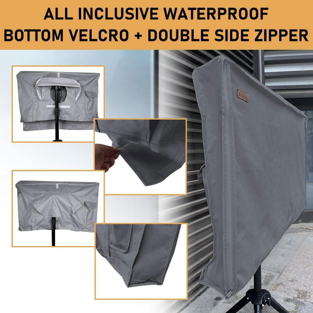 **HOMEYA 600D Heavy Duty Weatherproof Outdoor TV Cover for 60-65 Inch LED LCD Flat Screen TVs - Waterproof Zipper, Front Flap & Bottom Cover (58.5