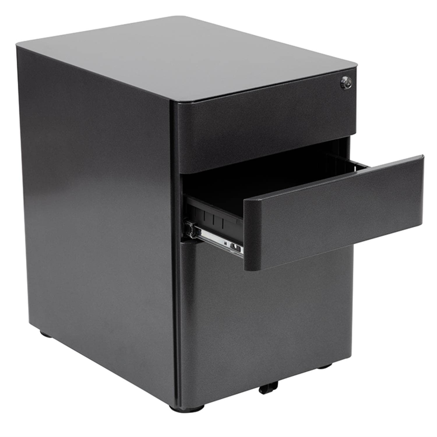 Flash Furniture Warner Modern 3-Drawer Mobile Locking File Cabinet with Anti-Tilt Mechanism - Black Office Storage for Legal & Letter Files - Perfect for Home Office, Corporate Workspaces & Document Organization