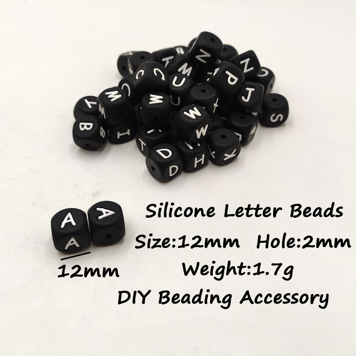 12mm Silicone Alphabet Beads - 50pcs DIY Jewelry Making for Keychains & Lanyards
