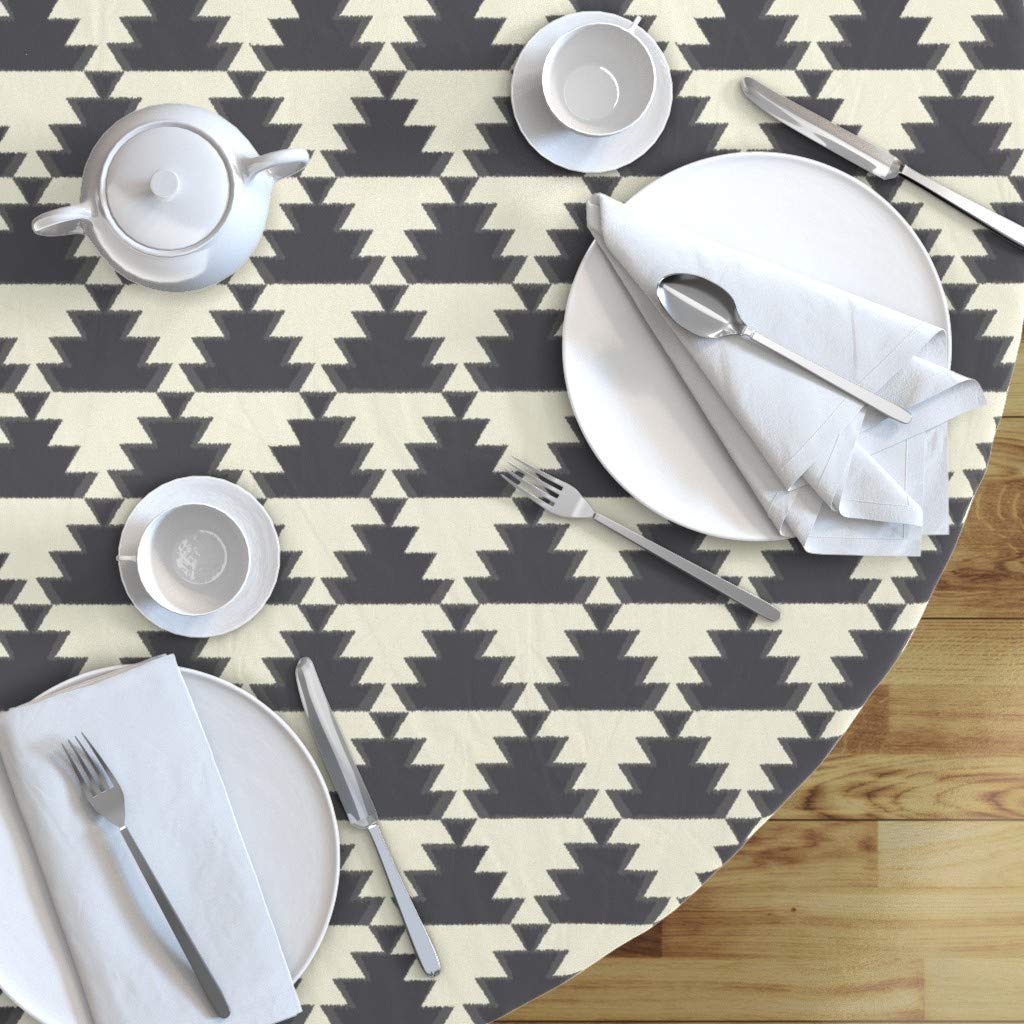 Custom Kilim Geometric Ikat Triangle Print Cotton Sateen Tablecloth - 90