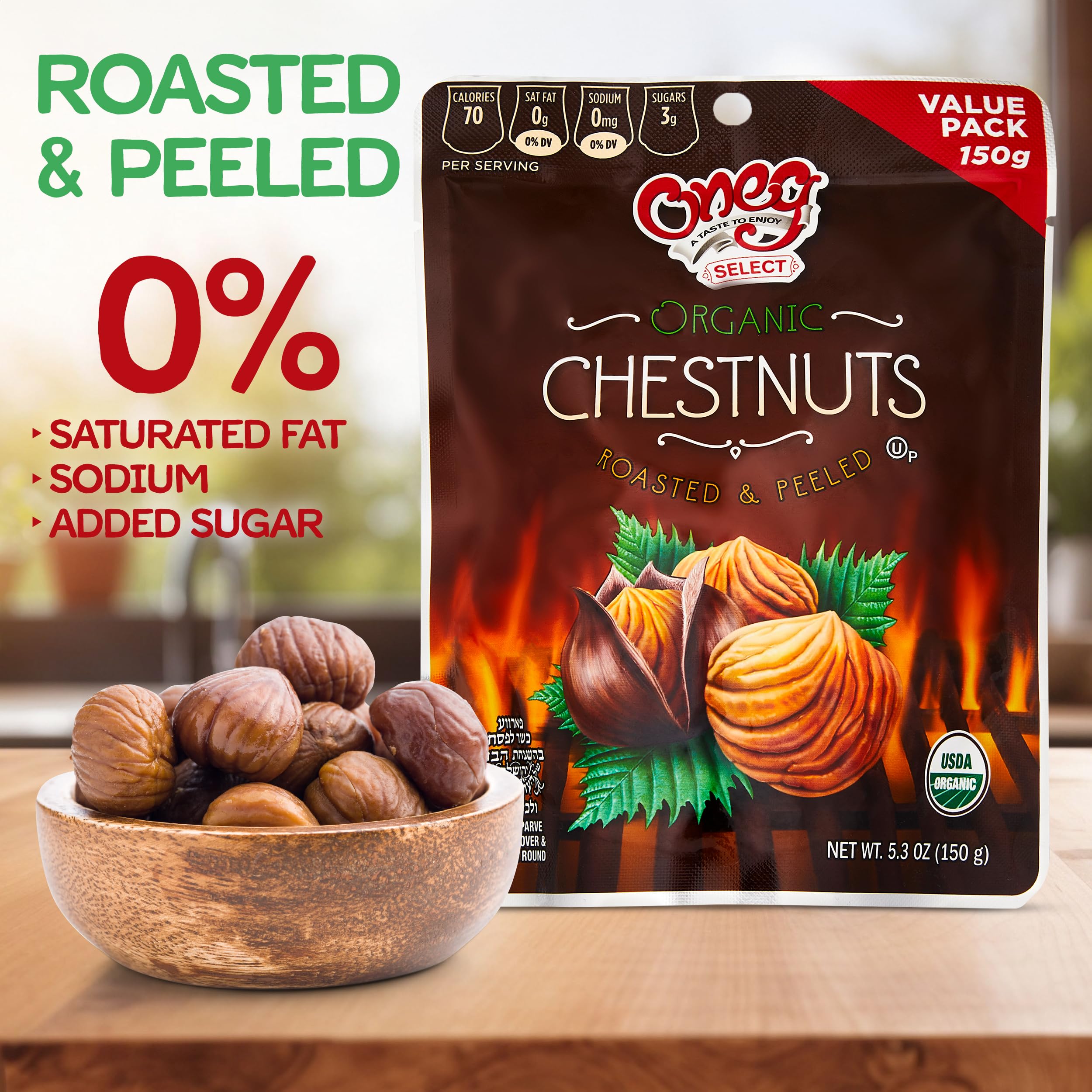 Organic Roasted & Peeled Chestnuts - Healthy Gluten-Free Vegan Snack, Ready to Eat, No Sodium or Sugar Added, 12 Pack (63.6oz) - Perfect for Hiking, Camping & Healthy On-the-Go Snacking